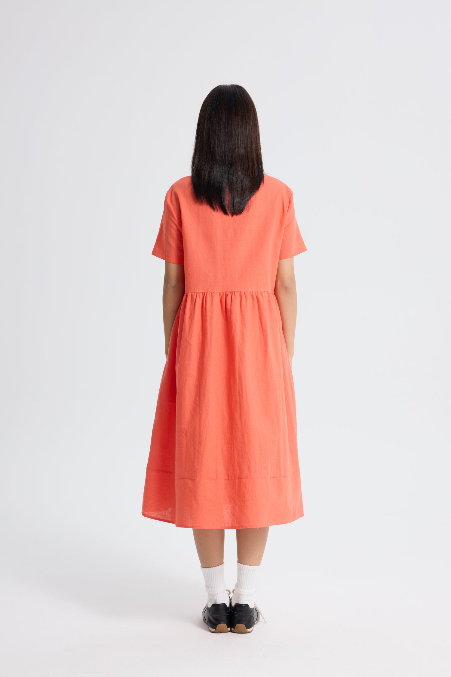 Gathered Short Sleeve Dress - Vermillion