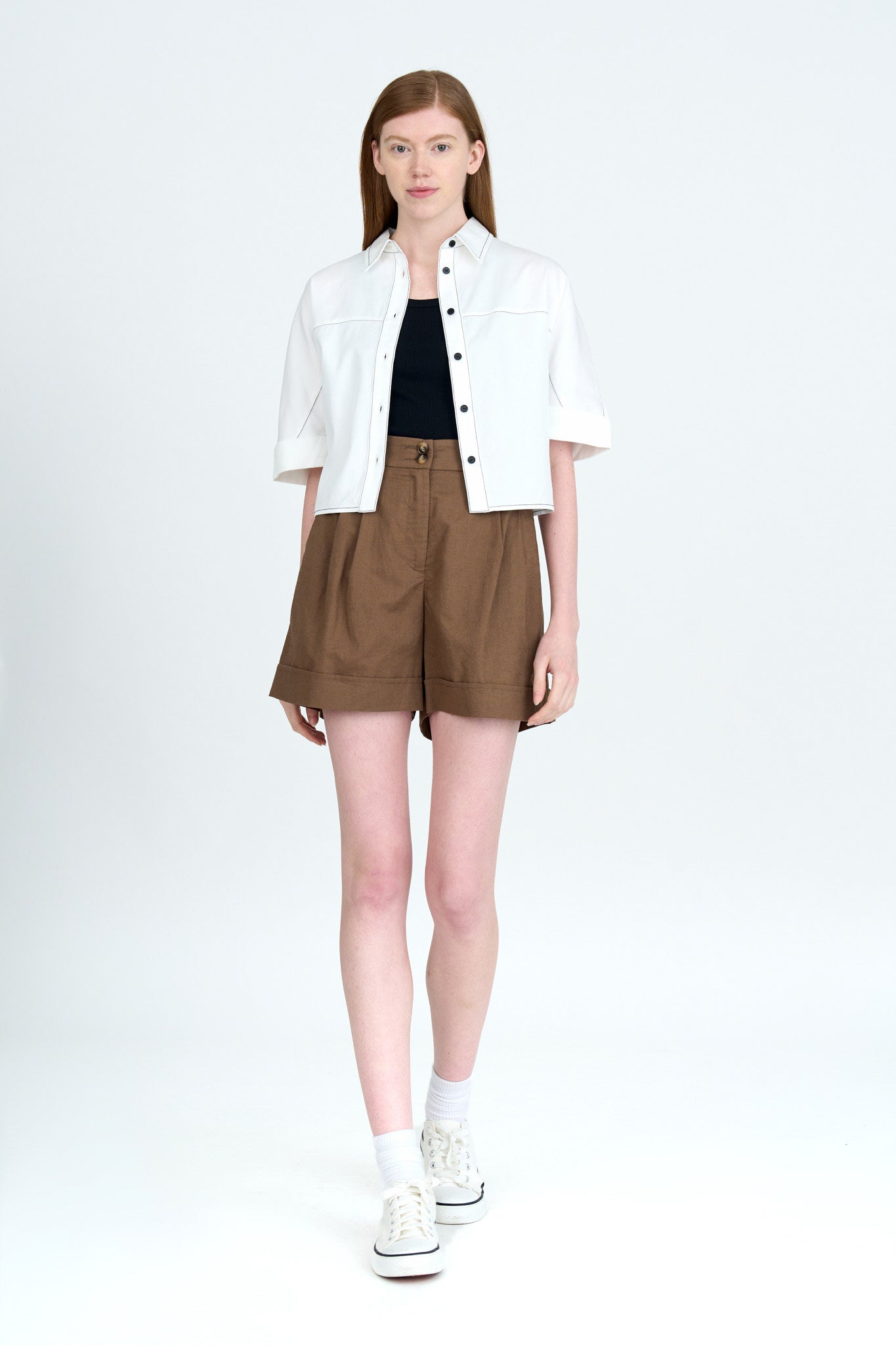 Double Pleated Shorts - Cocoa