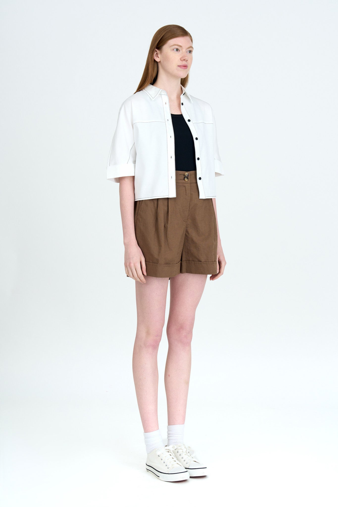 Double Pleated Shorts - Cocoa