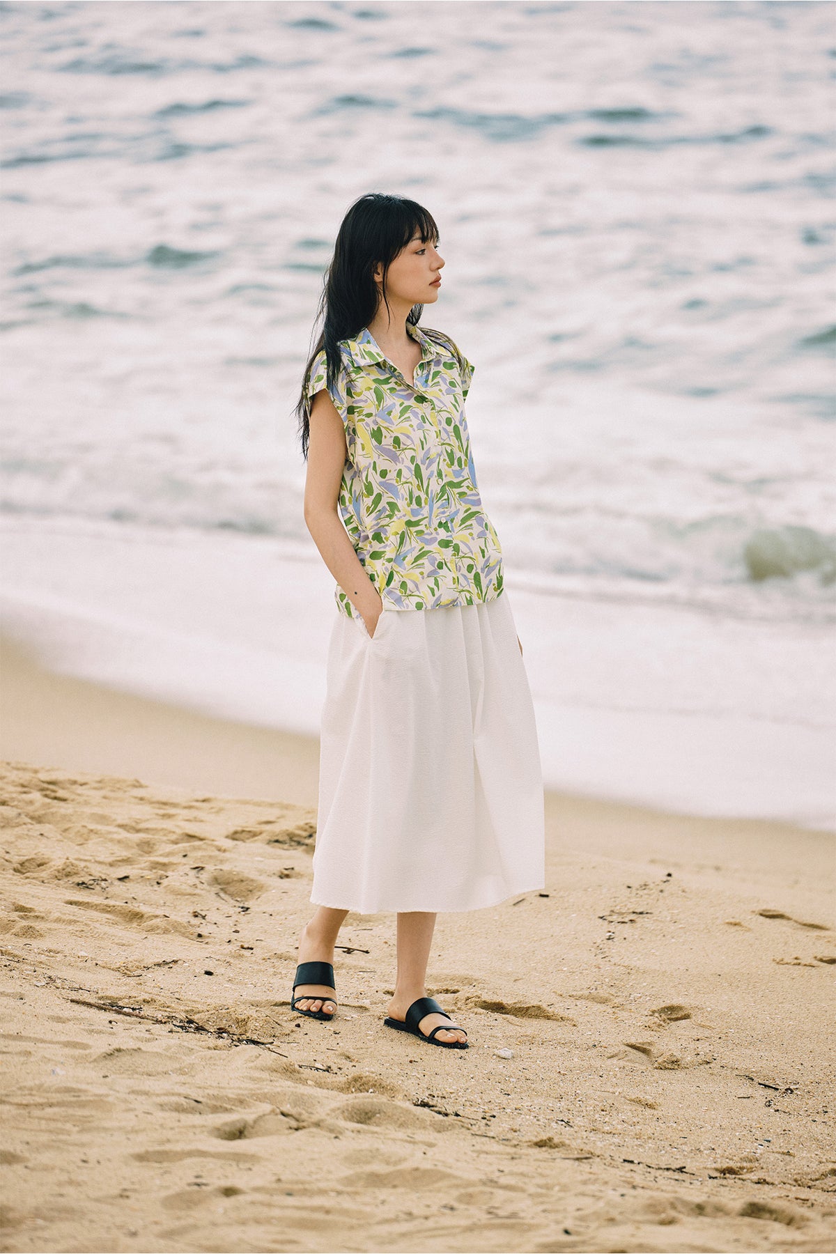 Floral Sleeveless Blouse - Lime Floral