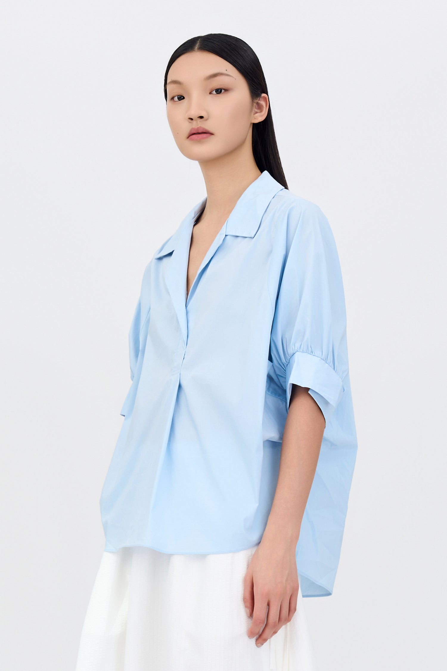 Cotton Puff Sleeve Blouse - Dusty Blue