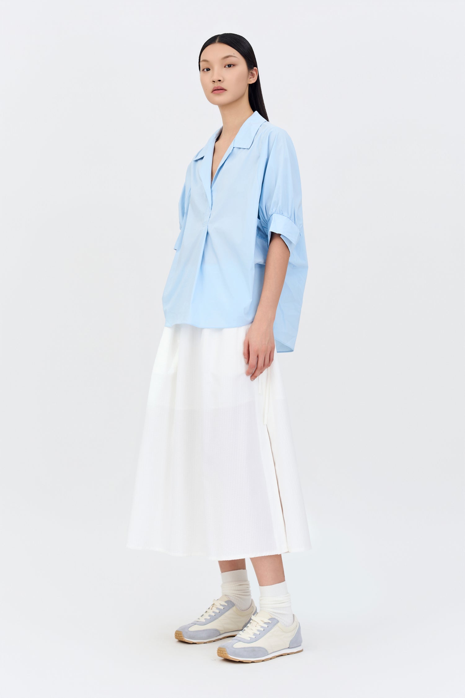 Cotton Puff Sleeve Blouse - Dusty Blue