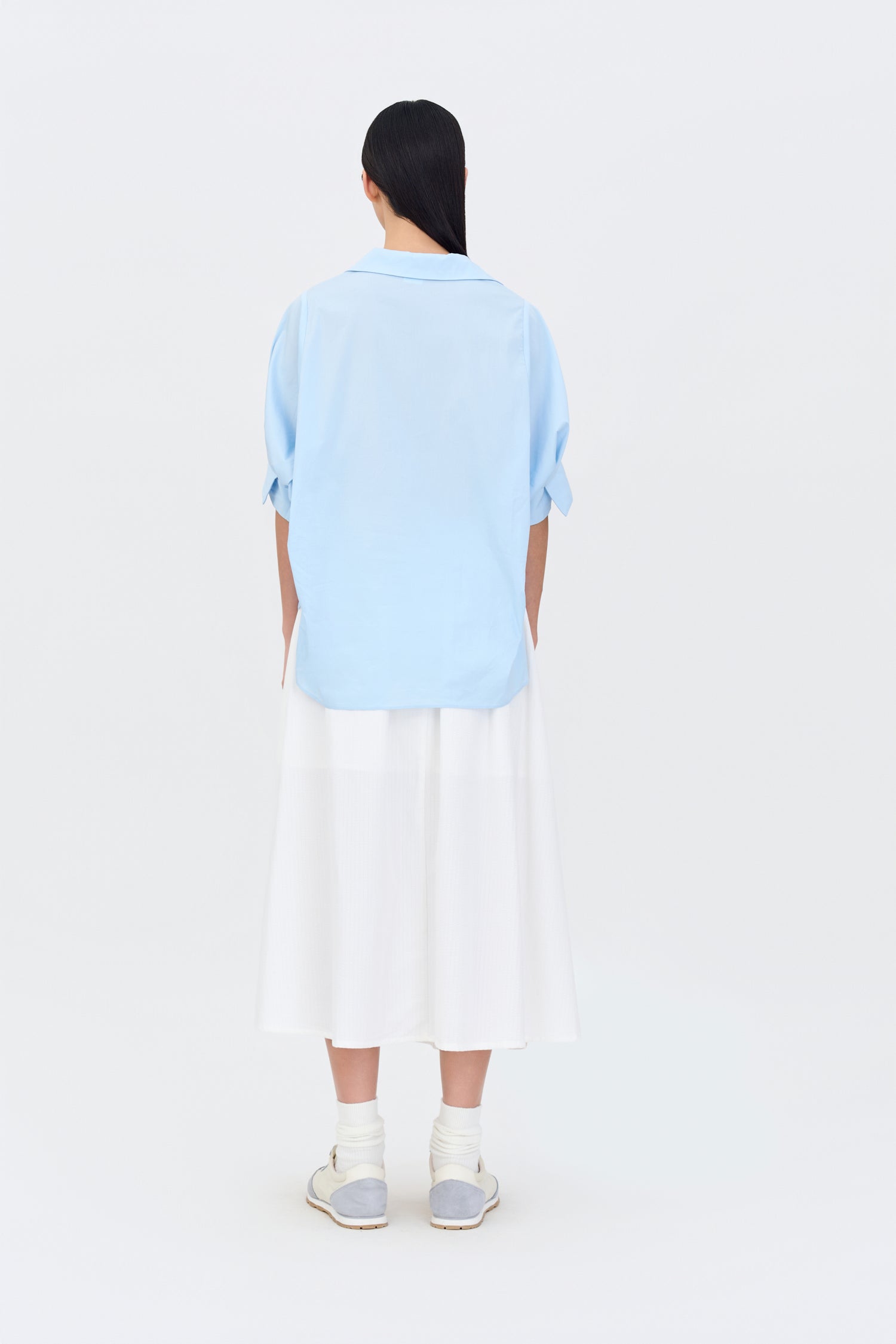 Cotton Puff Sleeve Blouse - Dusty Blue