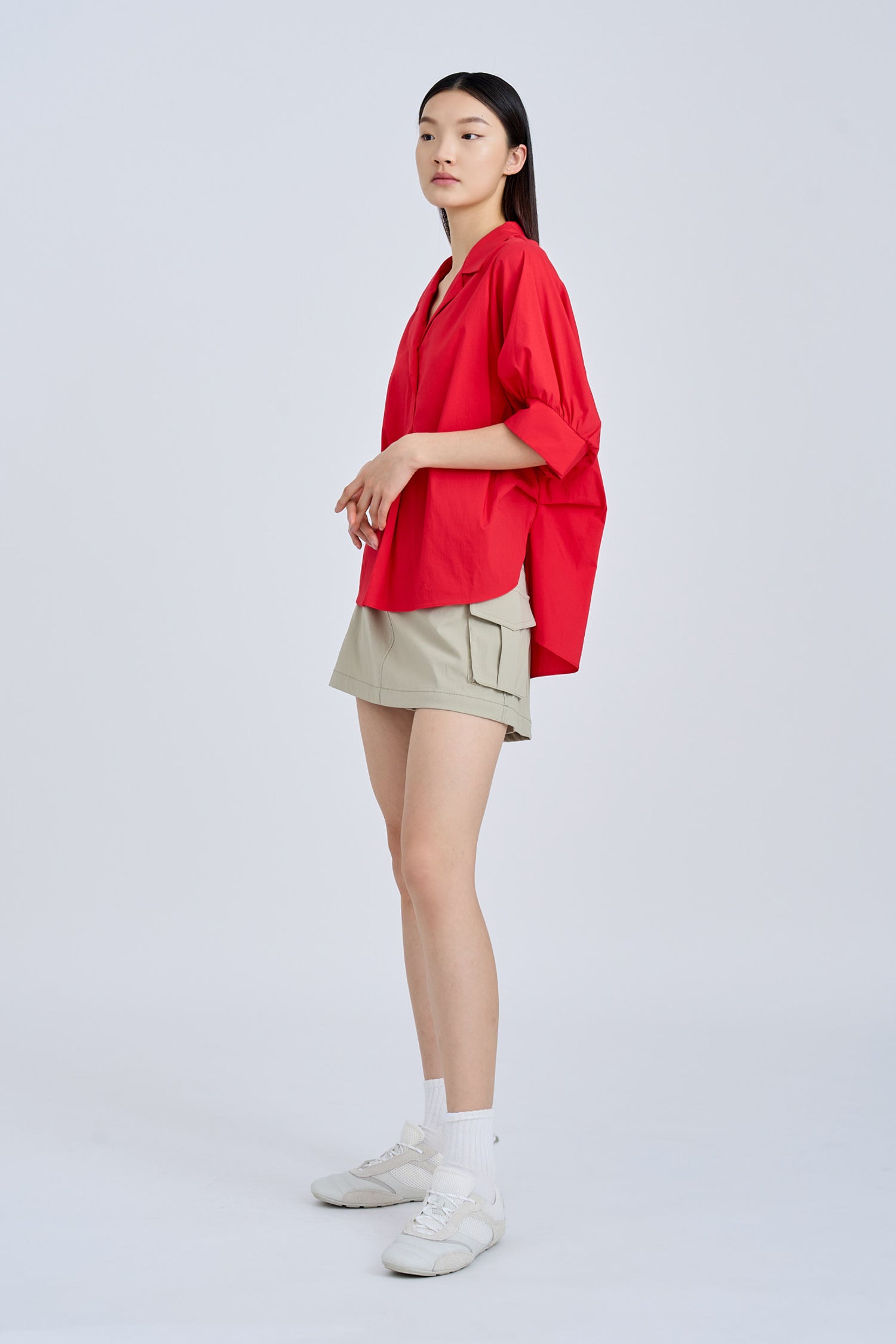 Cotton Puff Sleeve Blouse - Red [AT]