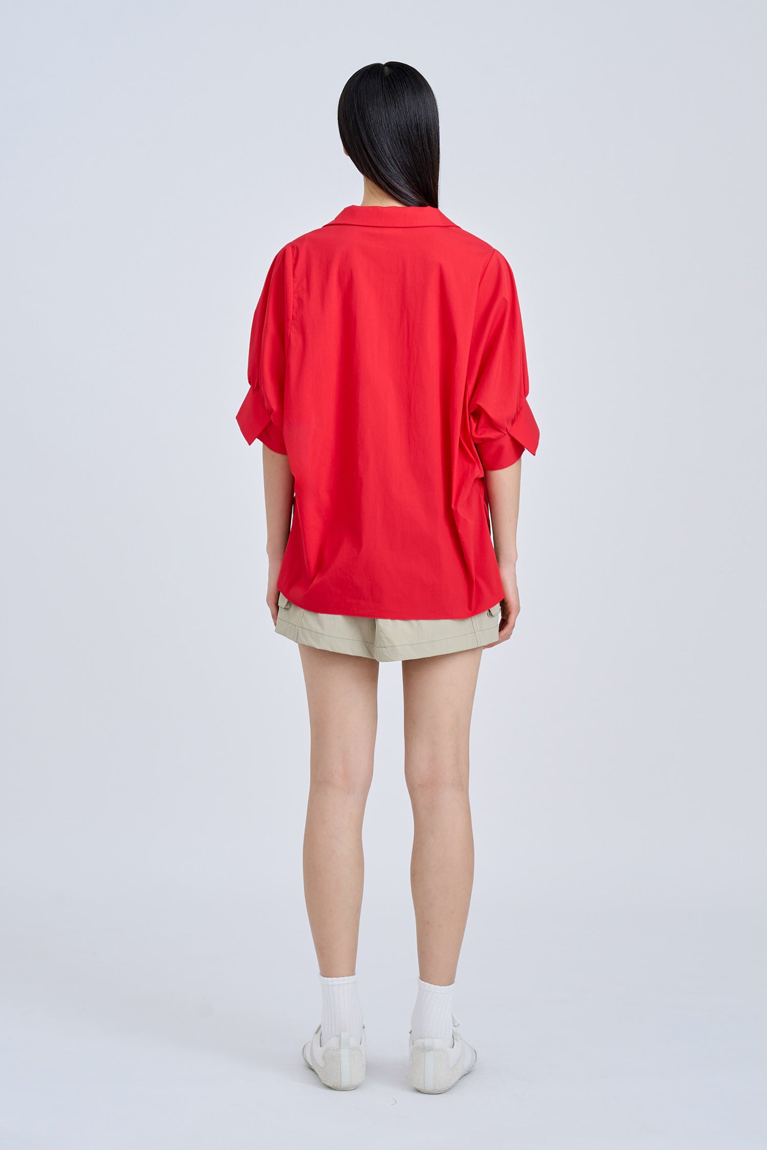 Cotton Puff Sleeve Blouse - Red [AT]