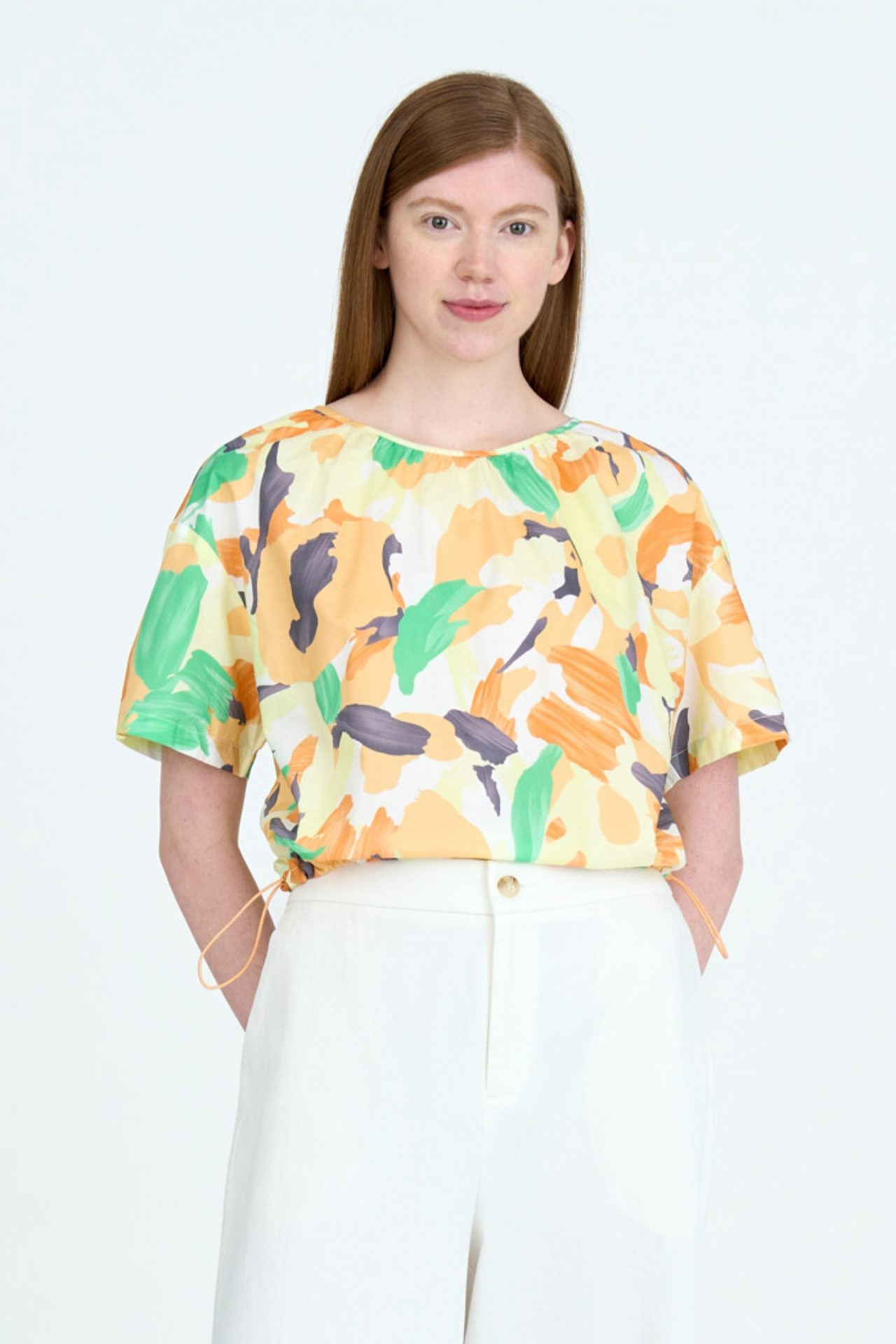 Floral Gathered Drawcord Blouse [AT]