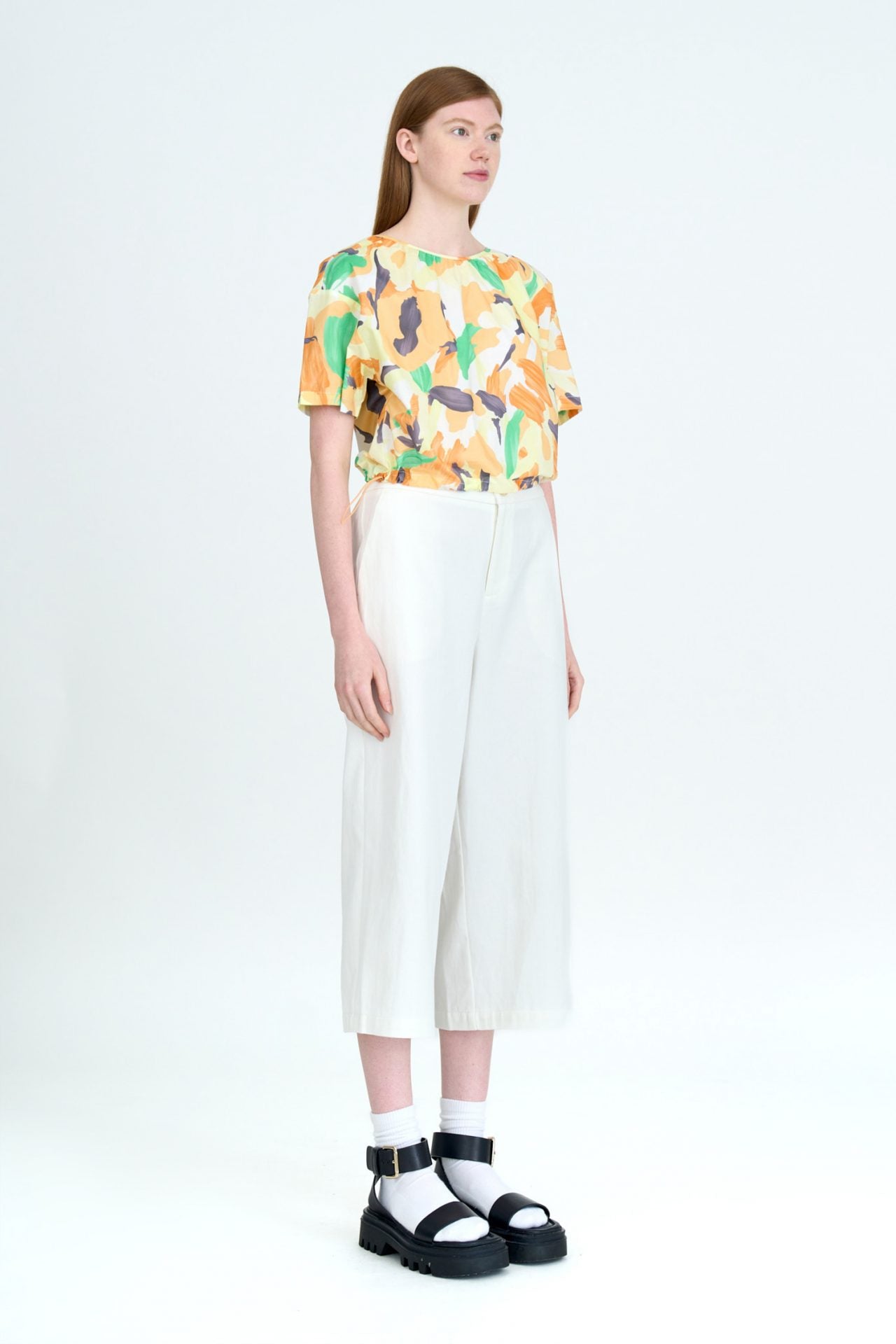 Floral Gathered Drawcord Blouse [AT]
