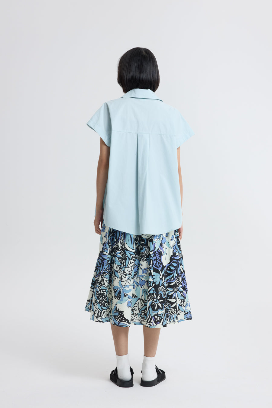 Cap Sleeve Blouse - Dusty Blue