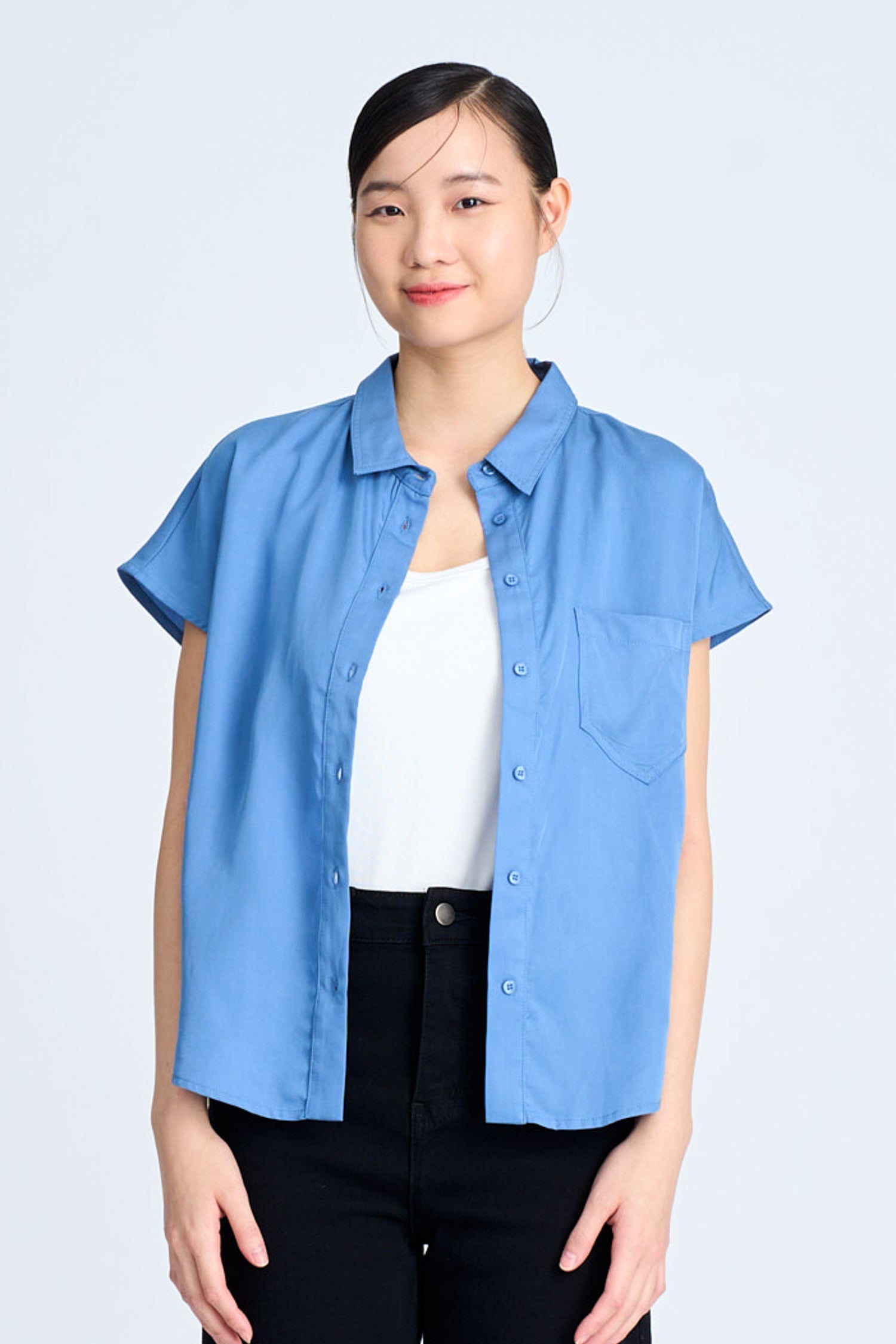 Cap Sleeve Blouse - Denim Blue