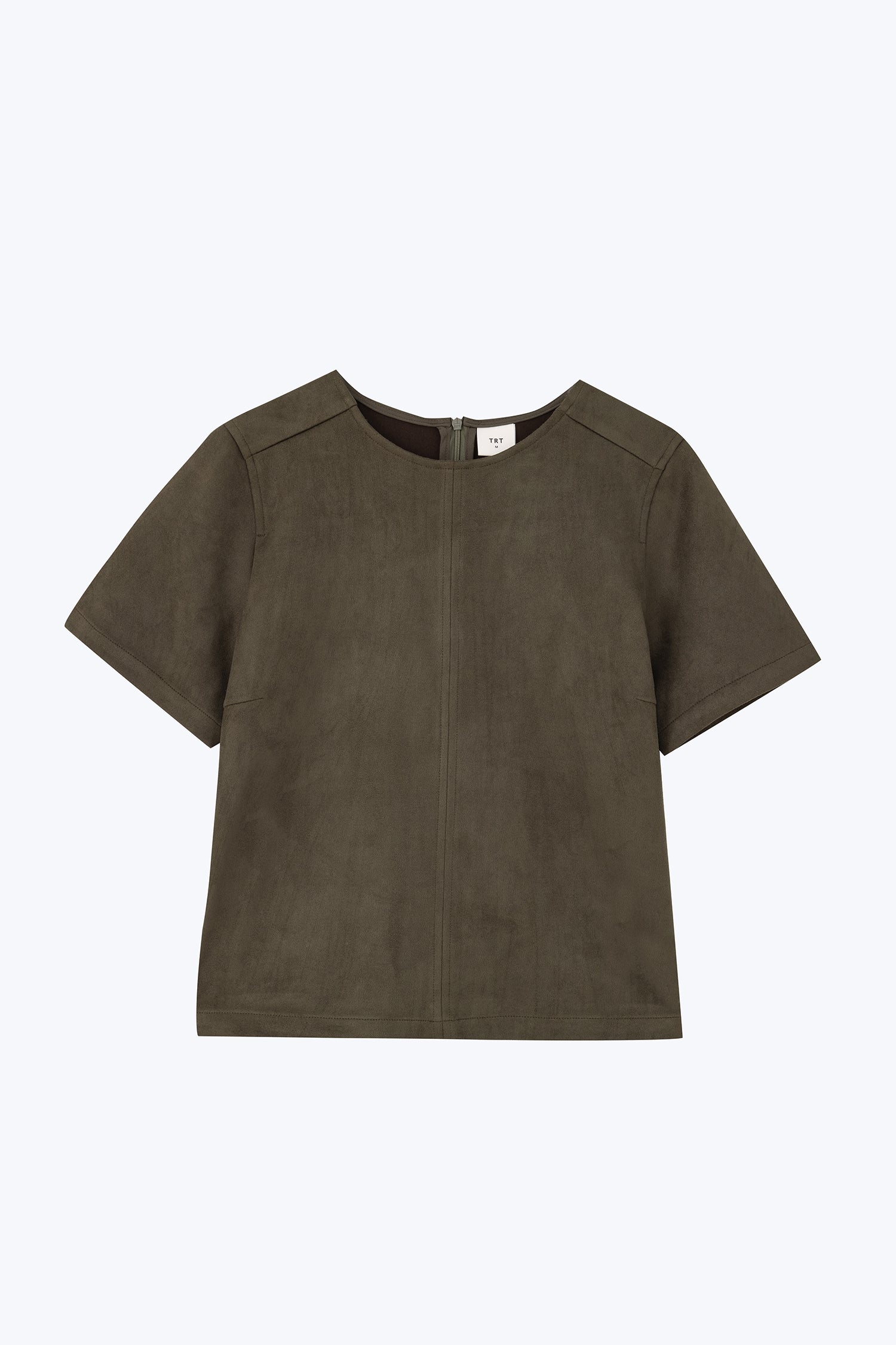 Suede Short Sleeve Blouse - Army Green [AT]