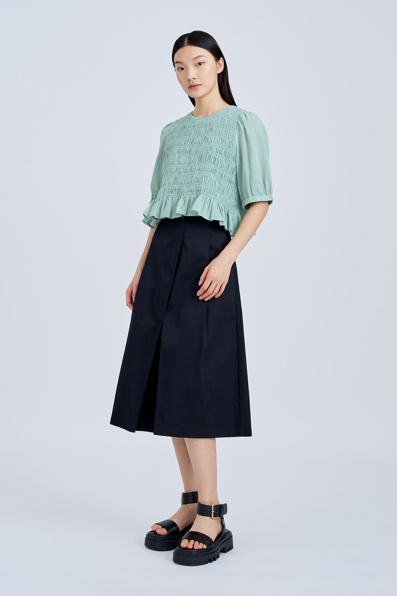 Puff Sleeve Smocked Top - Ice Green [AT]