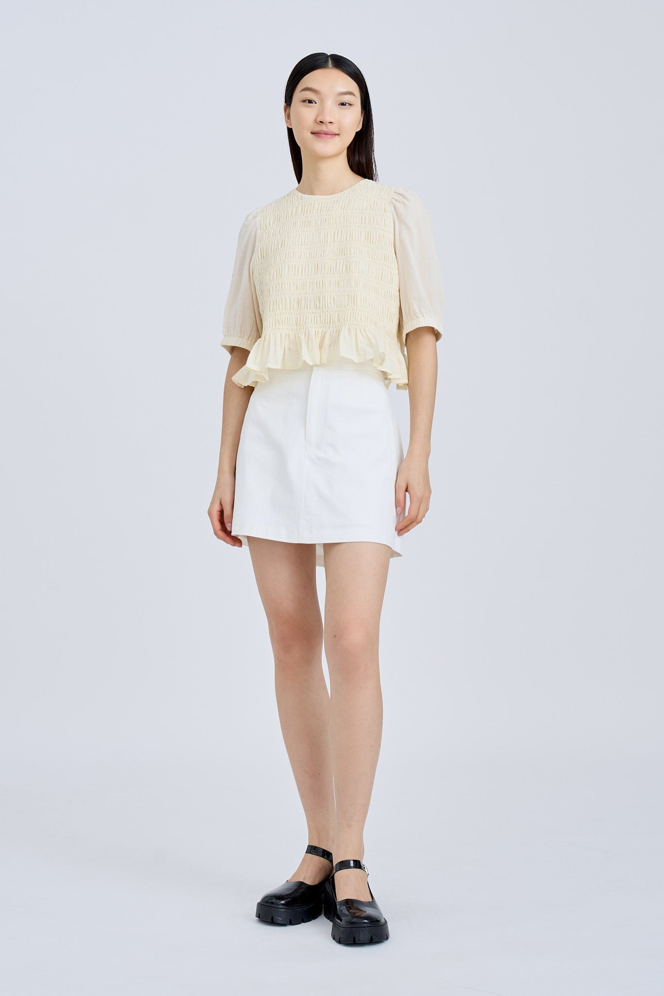 Puff Sleeve Smocked Top - Sand [AT]