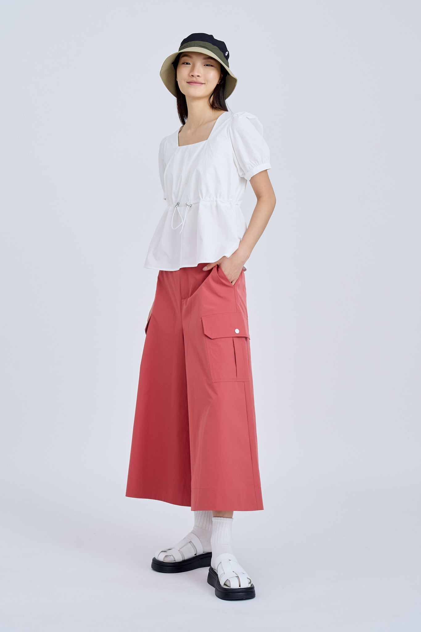 Drawcord Peplum Top - Cream [AT]