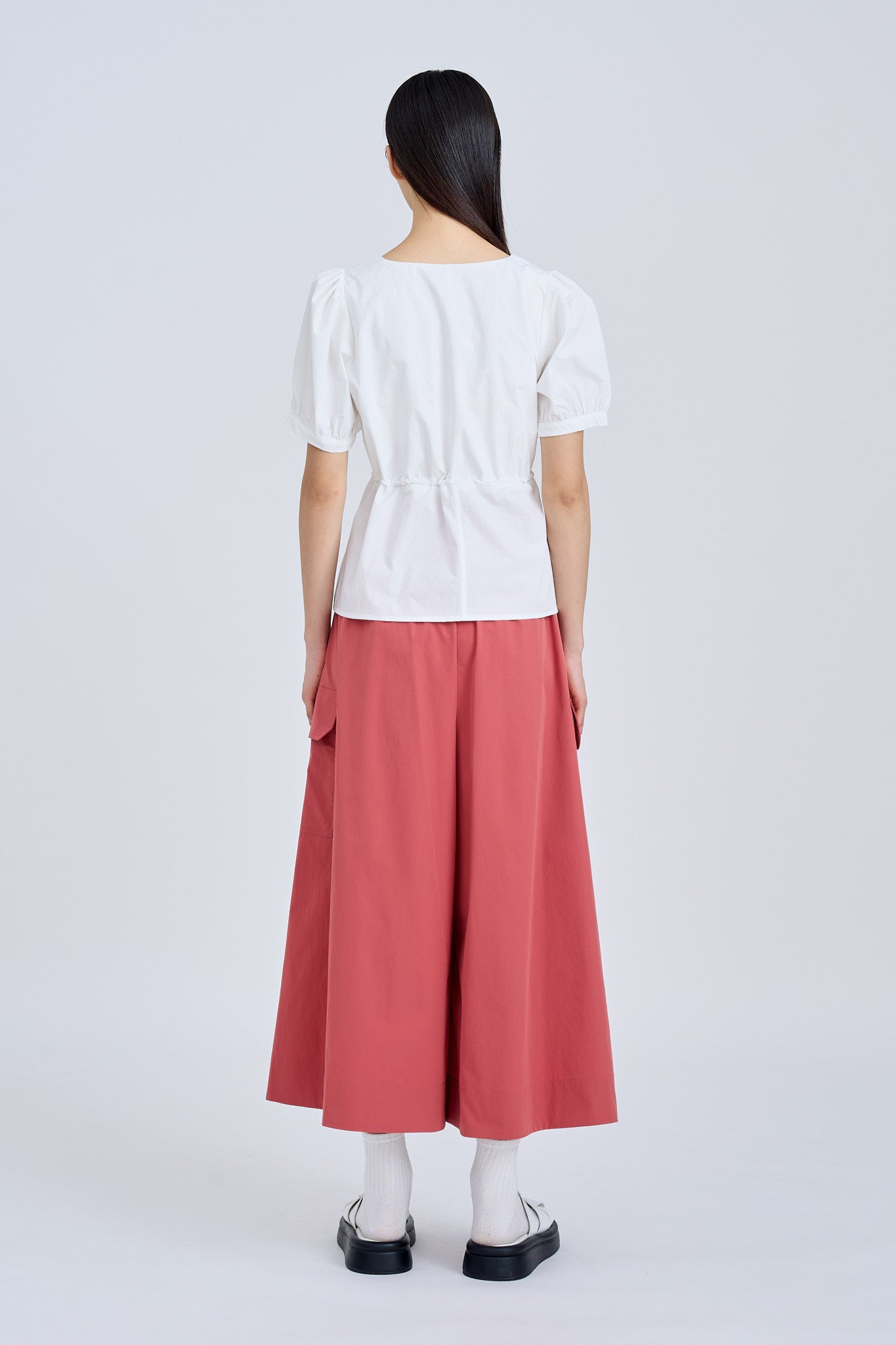 Drawcord Peplum Top - Cream [AT]