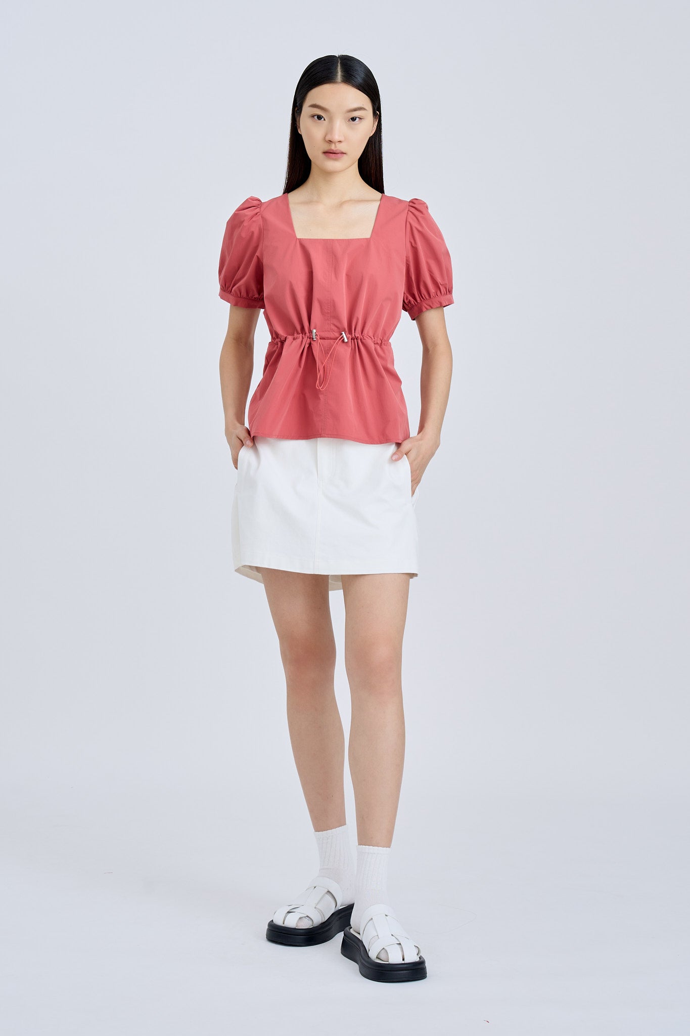 Drawcord Peplum Top - Dusty Cedar [AT]