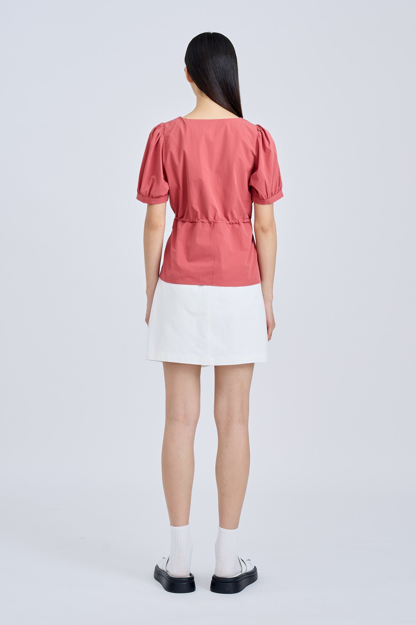Drawcord Peplum Top - Dusty Cedar [AT]