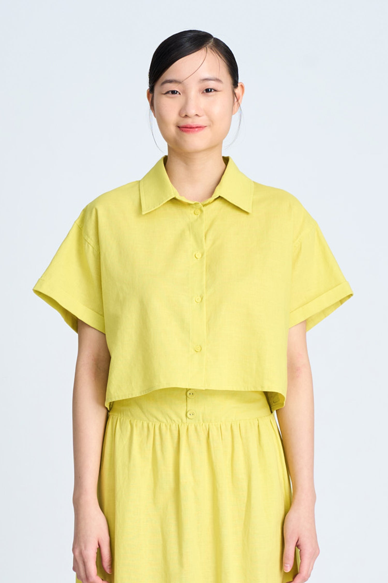Button Crop Blouse - Chartreuse [AT]