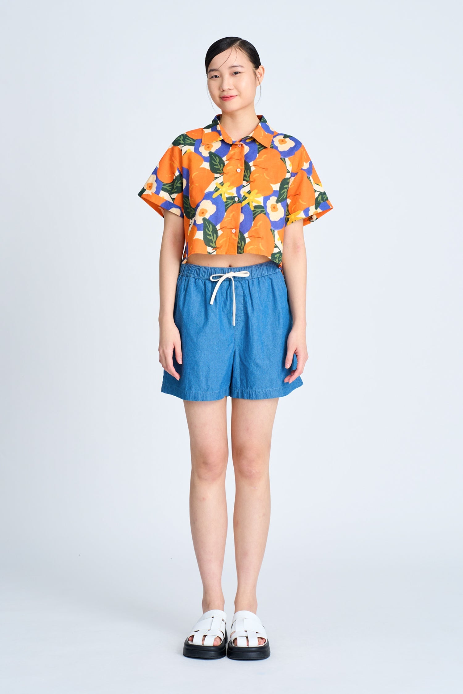 Floral Button Blouse - Floral Tangerine [AT]
