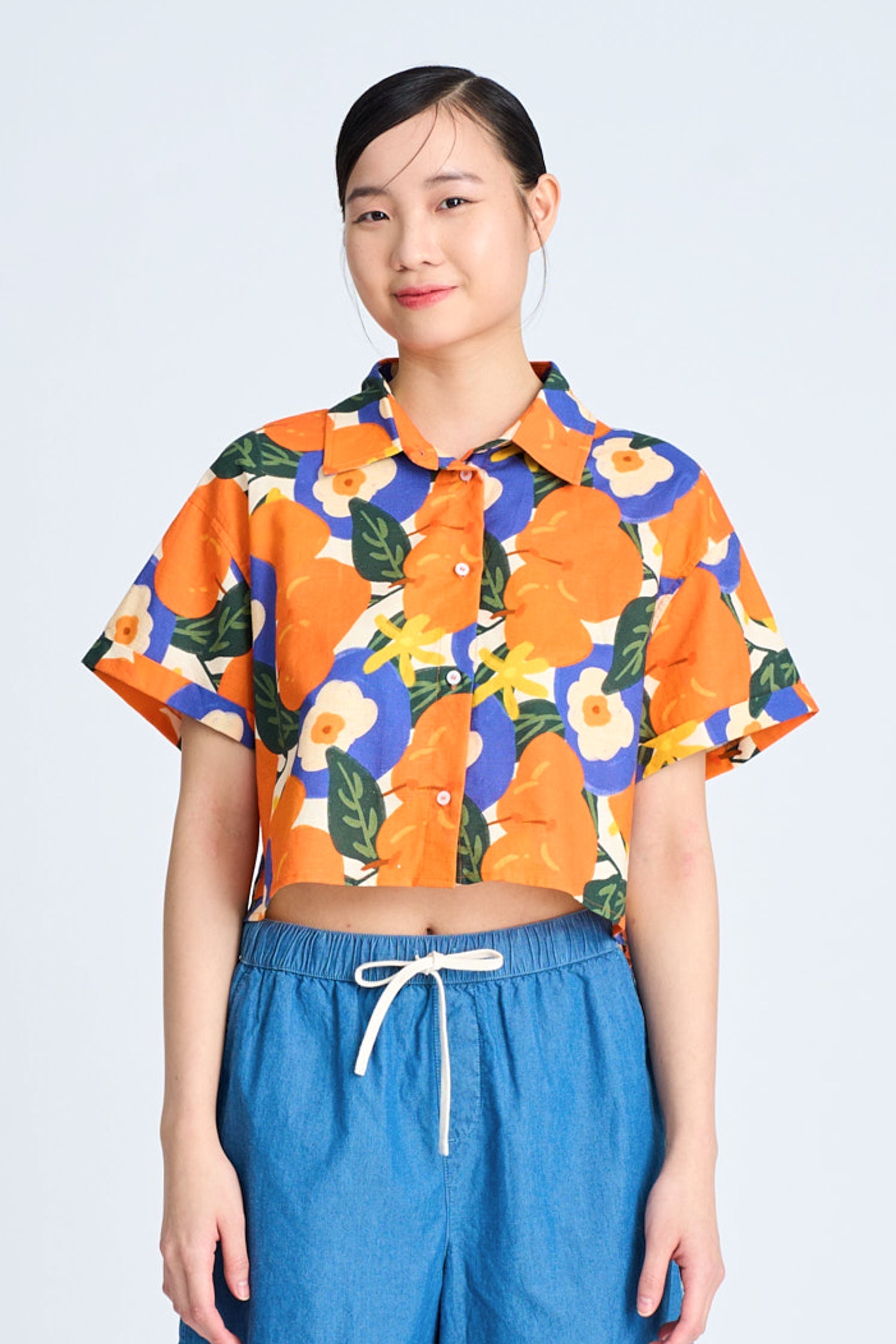 Floral Button Blouse - Floral Tangerine [AT]