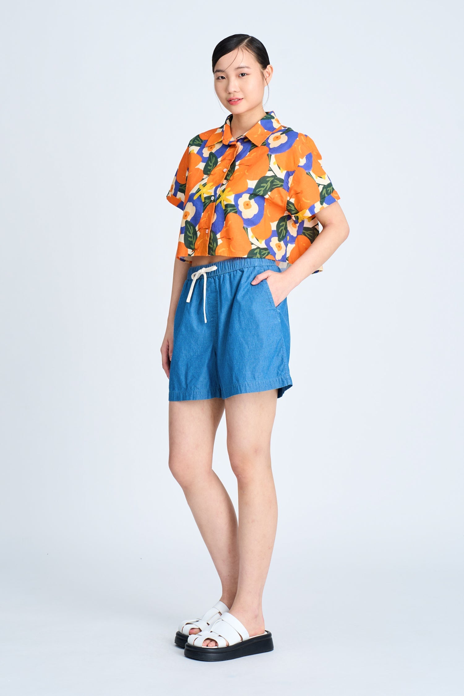 Floral Button Blouse - Floral Tangerine [AT]