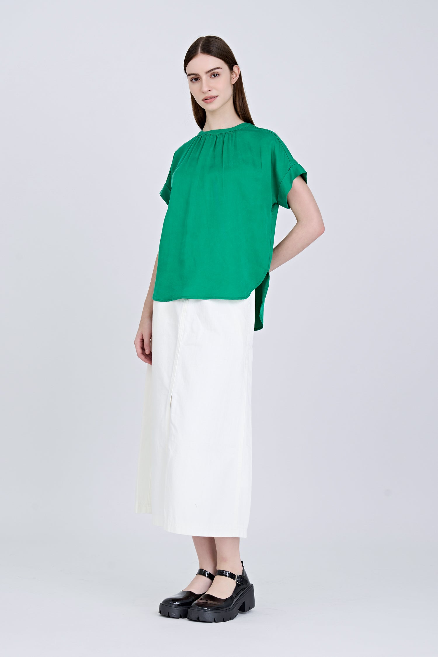 Gathered Neck Blouse - Green