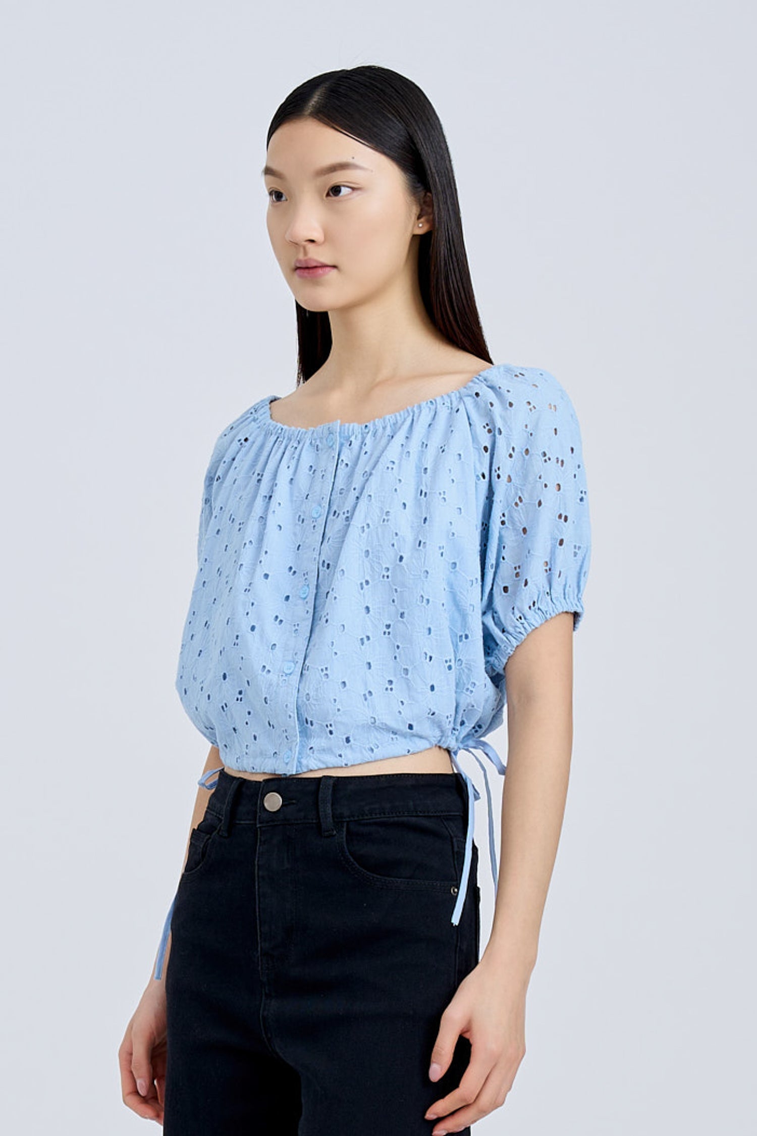 Drawstring Blouse - Sky Blue [AT]