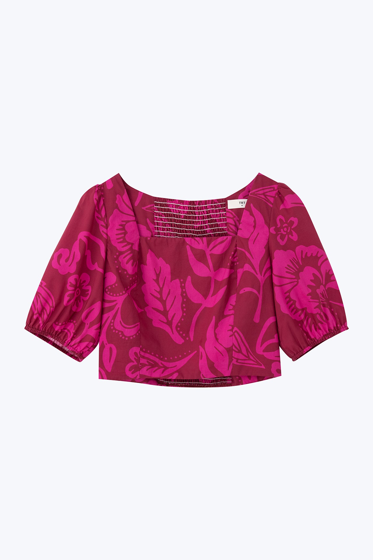Floral Puff Sleeve Cropped Top - Floral Maroon [AT]