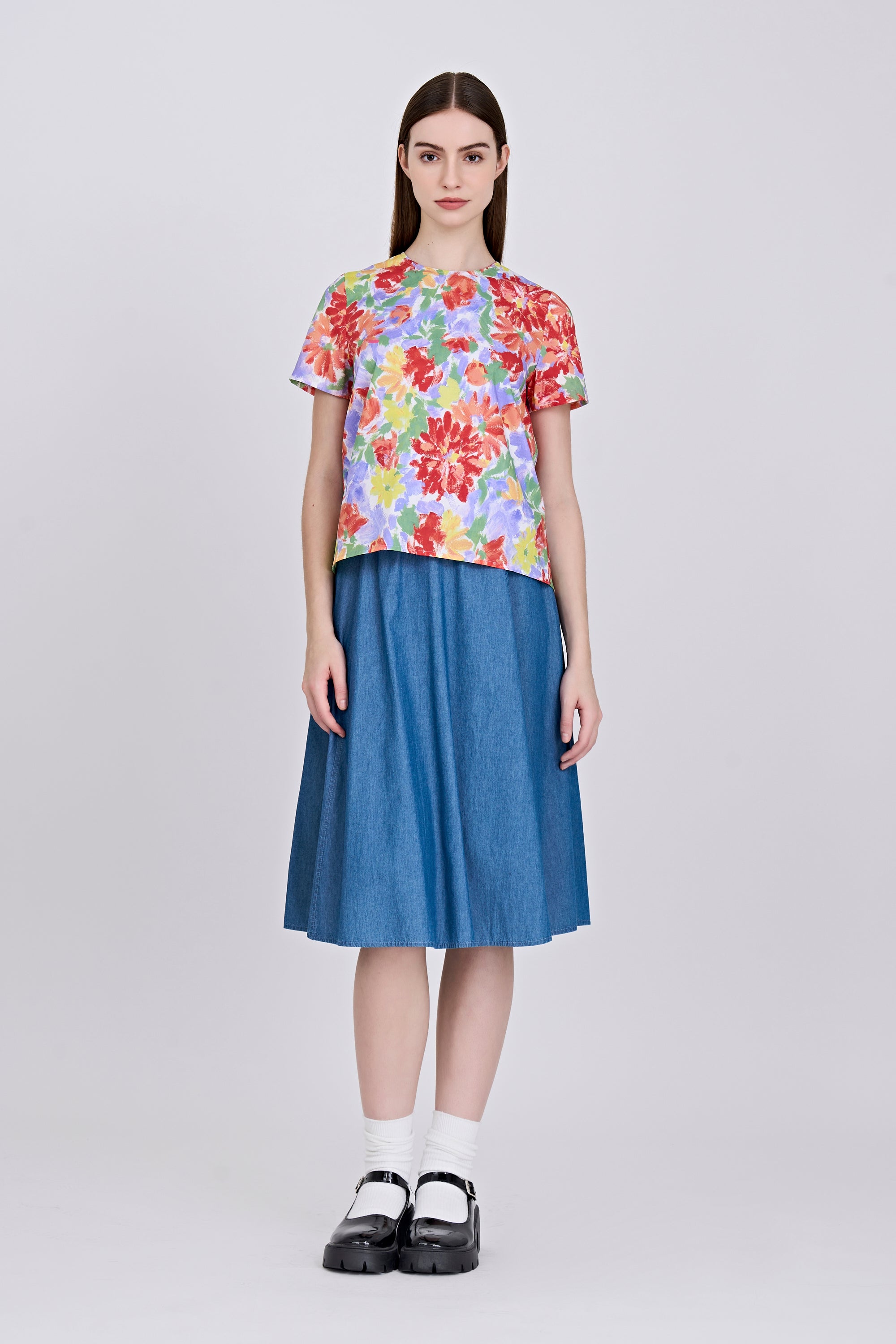 Floral Short Sleeve Blouse - Mixed Florals [AT]