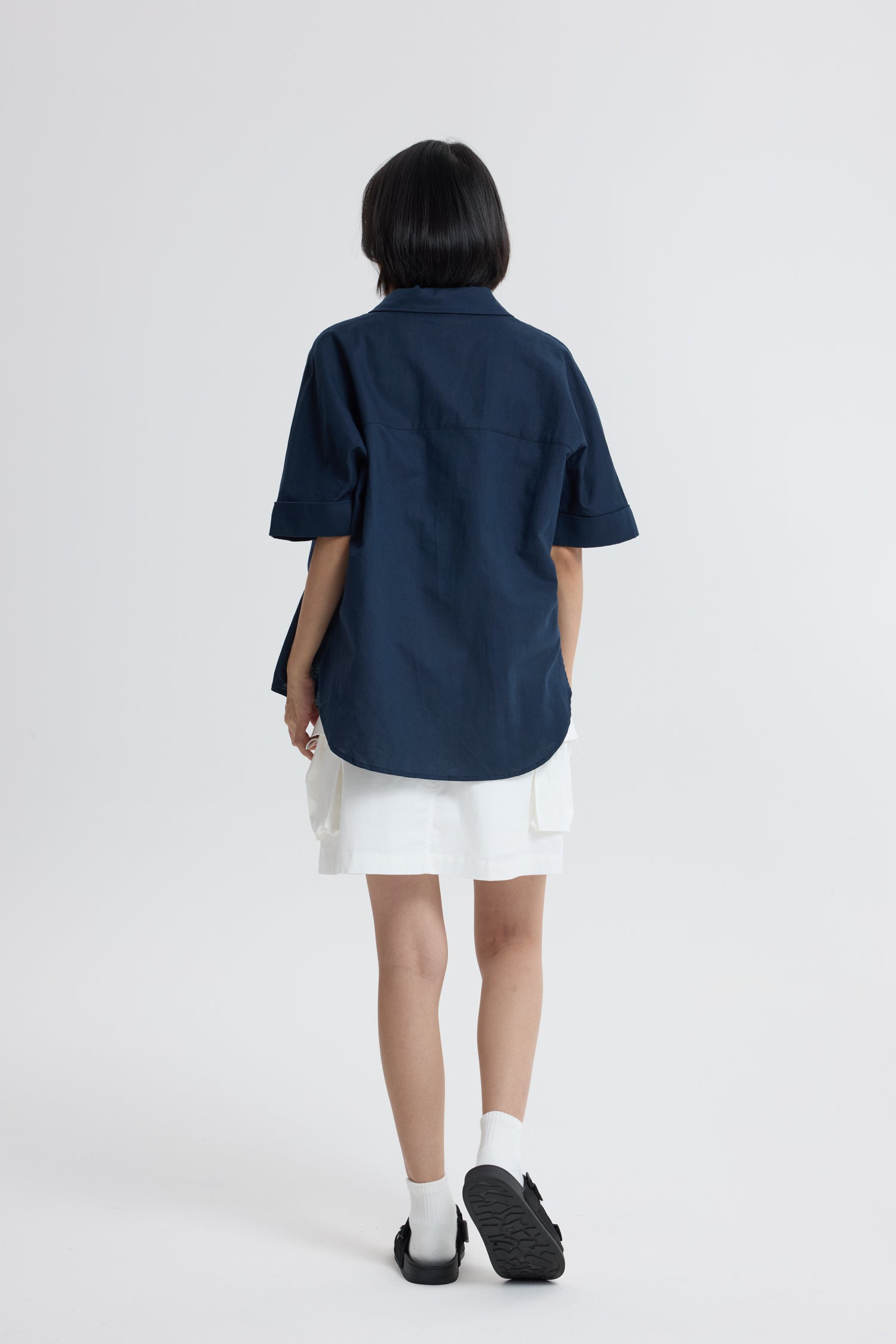 Boxy Short Sleeve Blouse - Navy
