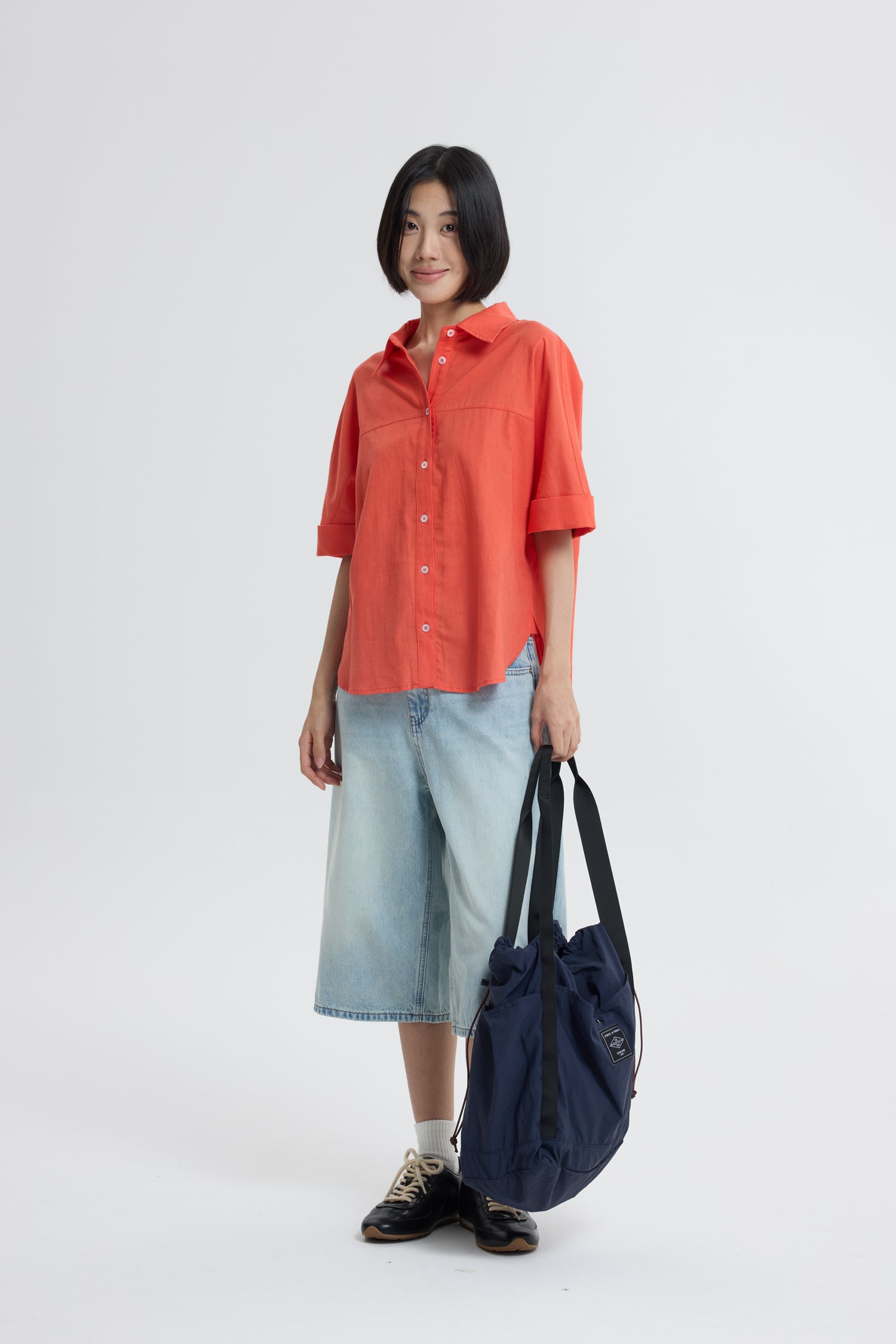 Boxy Short Sleeve Blouse - Vermillion