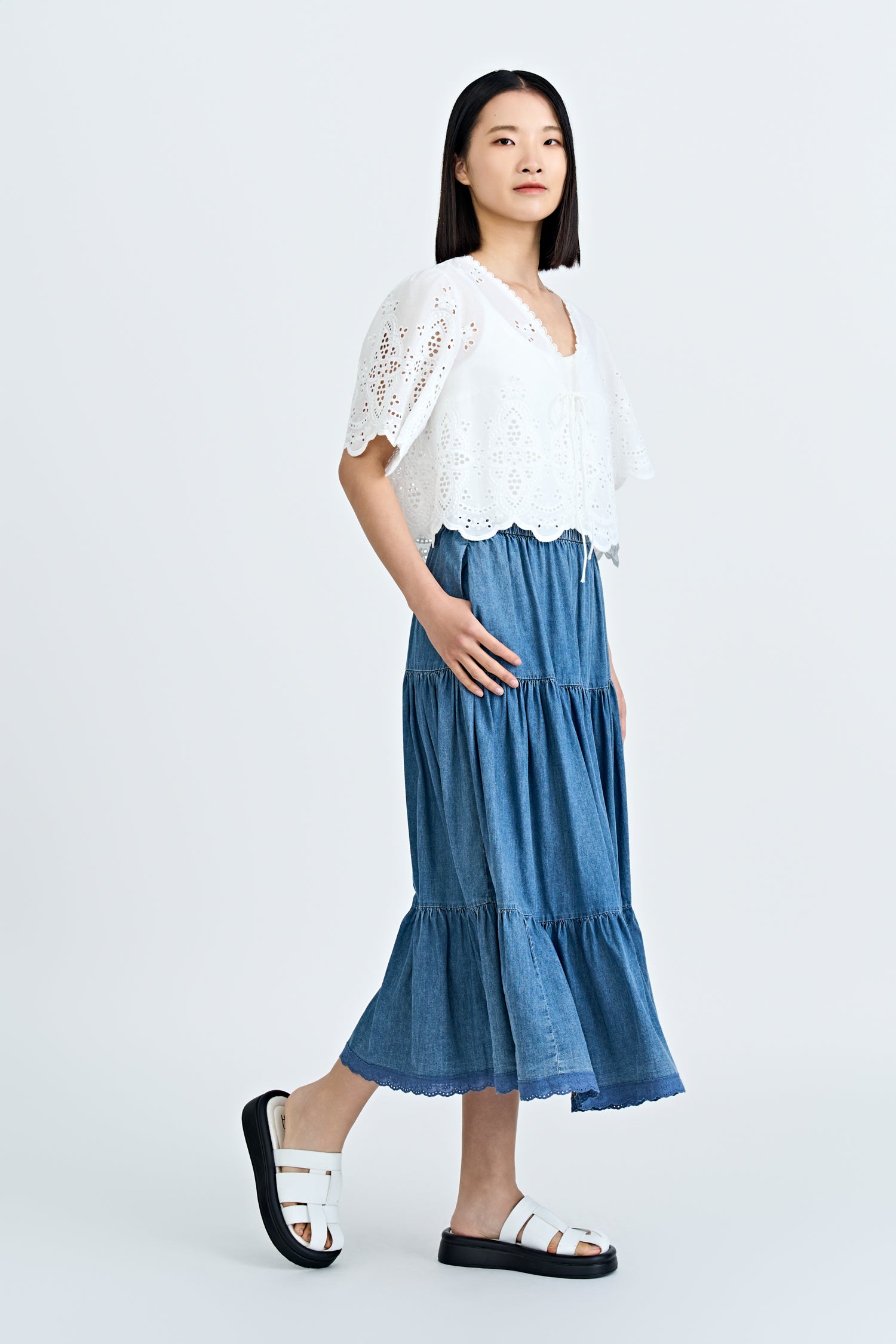 Broderie Bow Tie Blouse - Cream