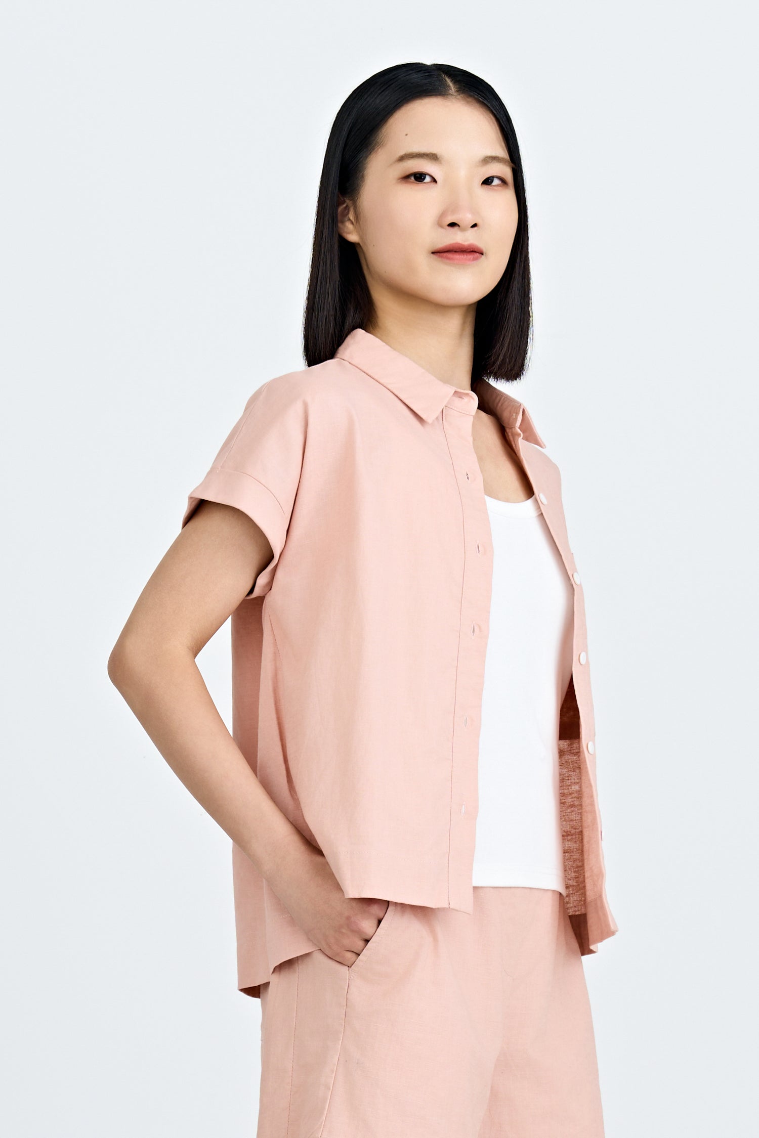 Roll Up Cuff Blouse - Blush