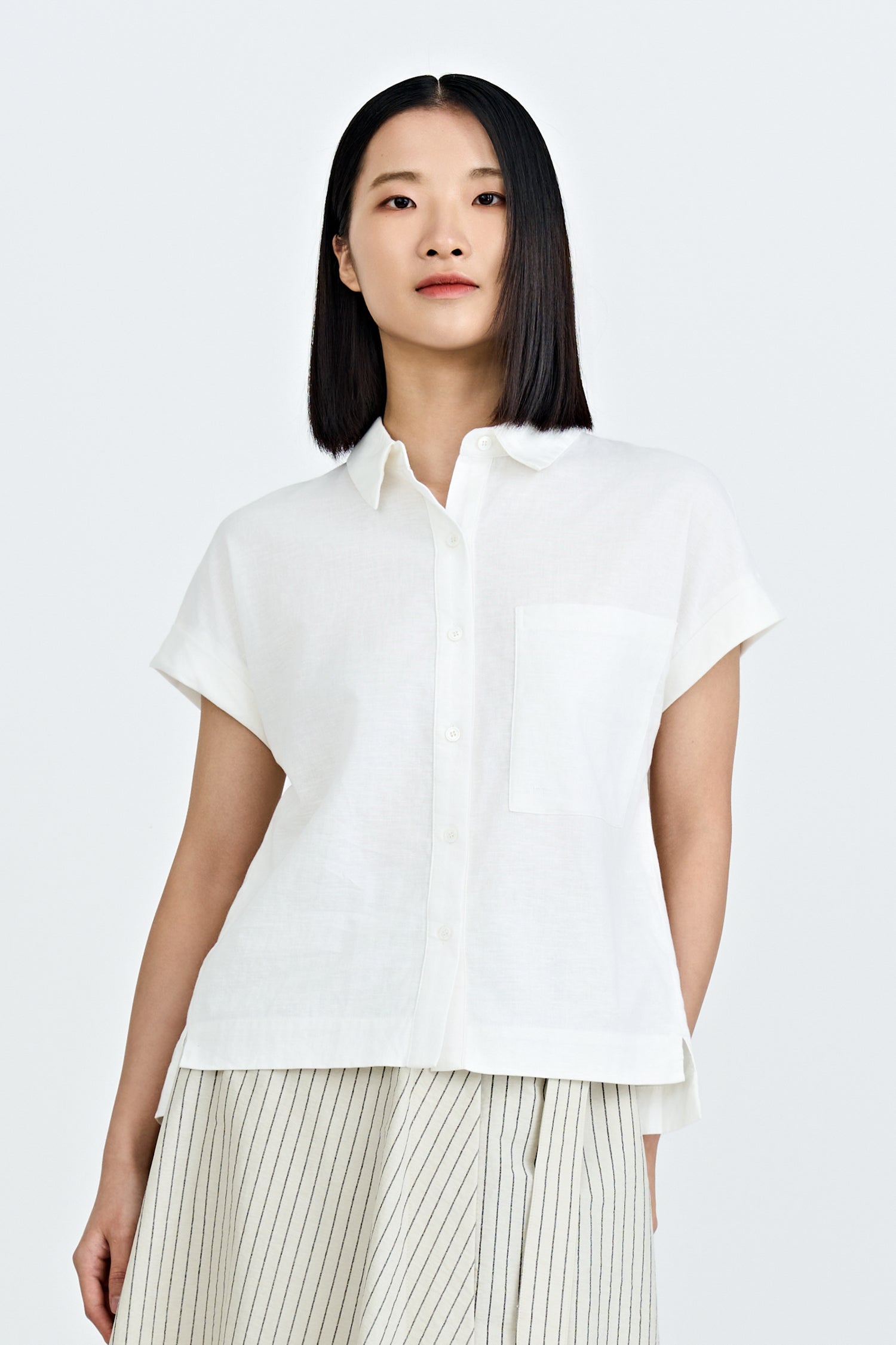 Roll Up Cuff Blouse - Cream