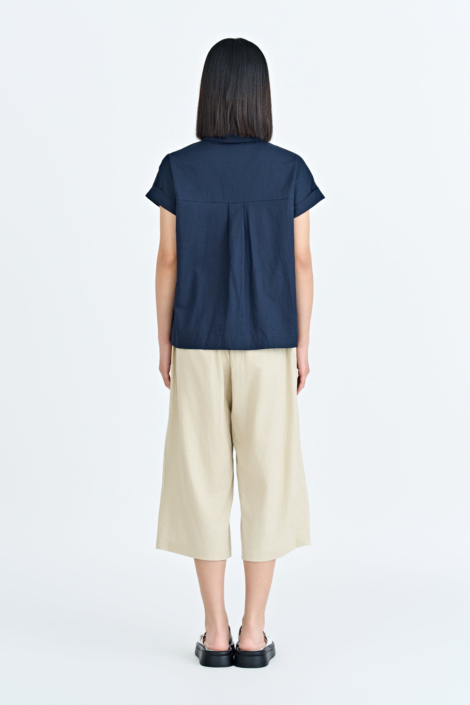 Roll Up Cuff Blouse - Navy