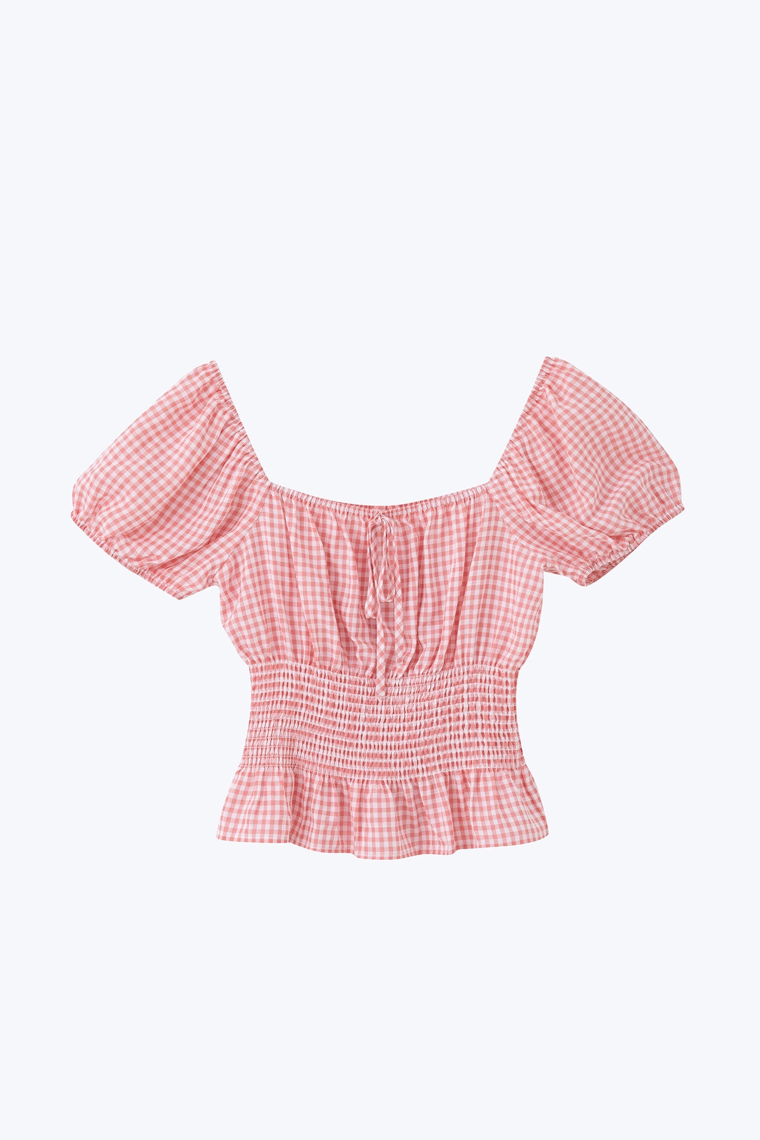 Checkered Gathered Blouse - Checkered Blush