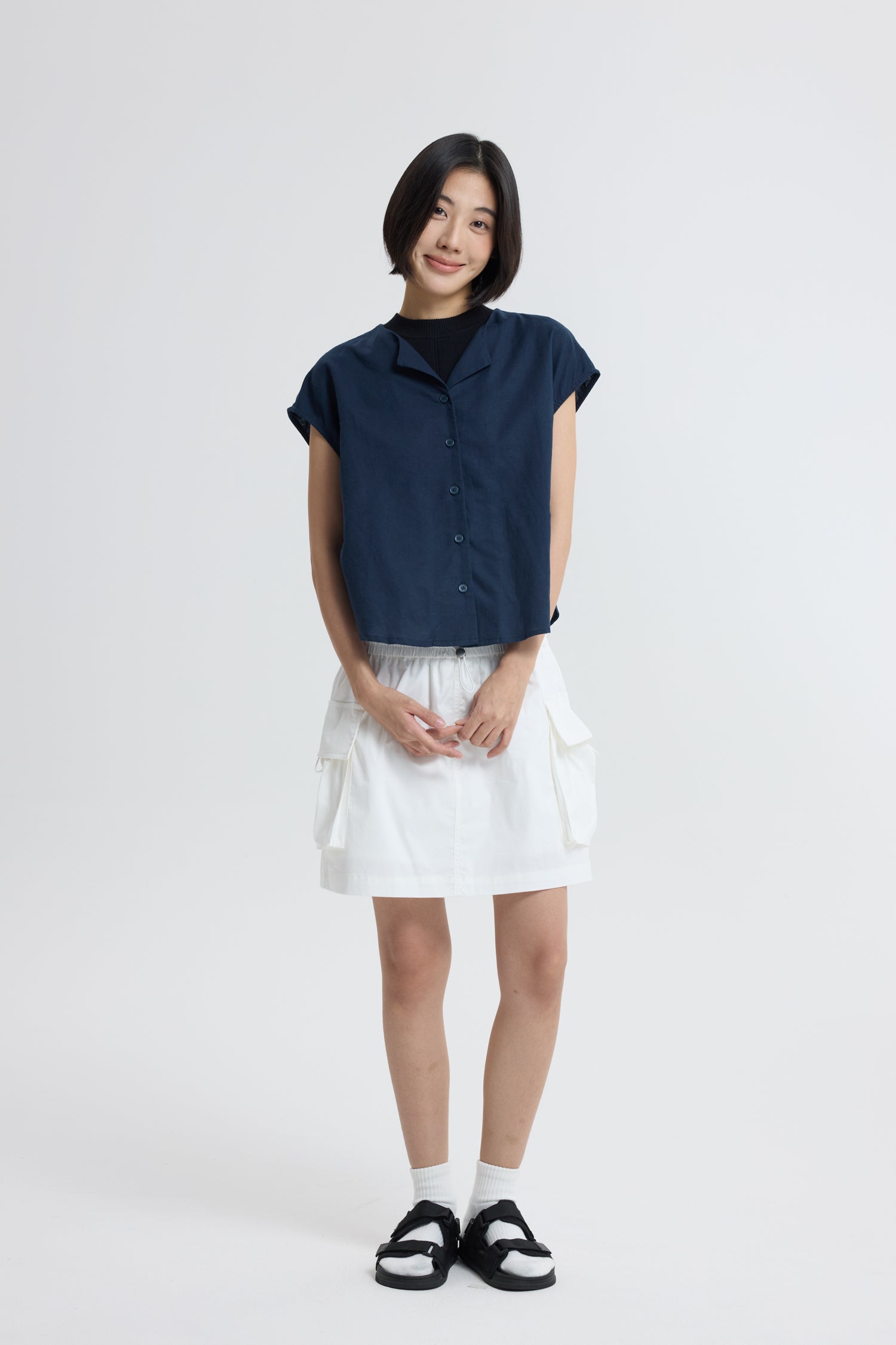 Sleeveless Button Blouse - Navy
