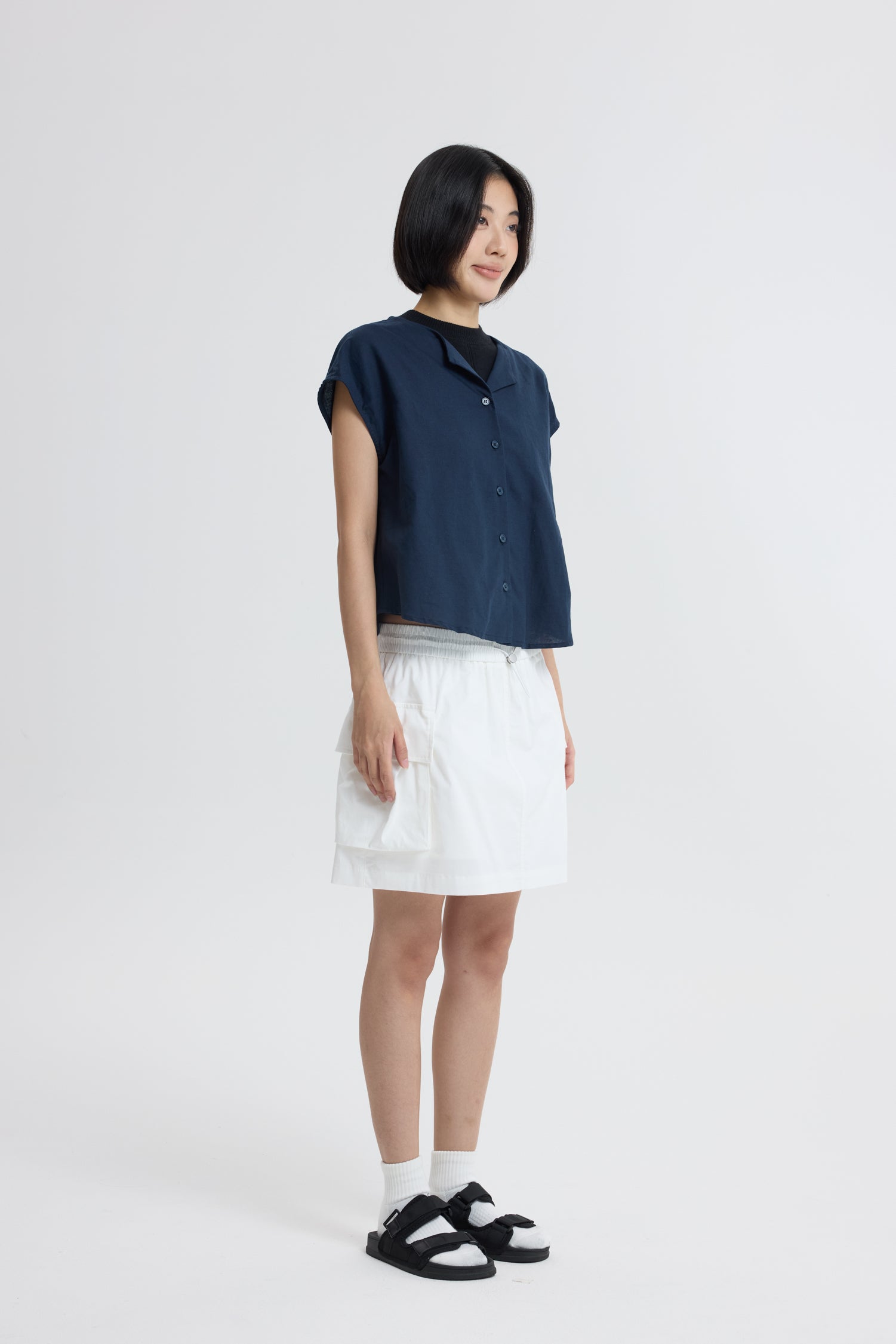 Sleeveless Button Blouse - Navy