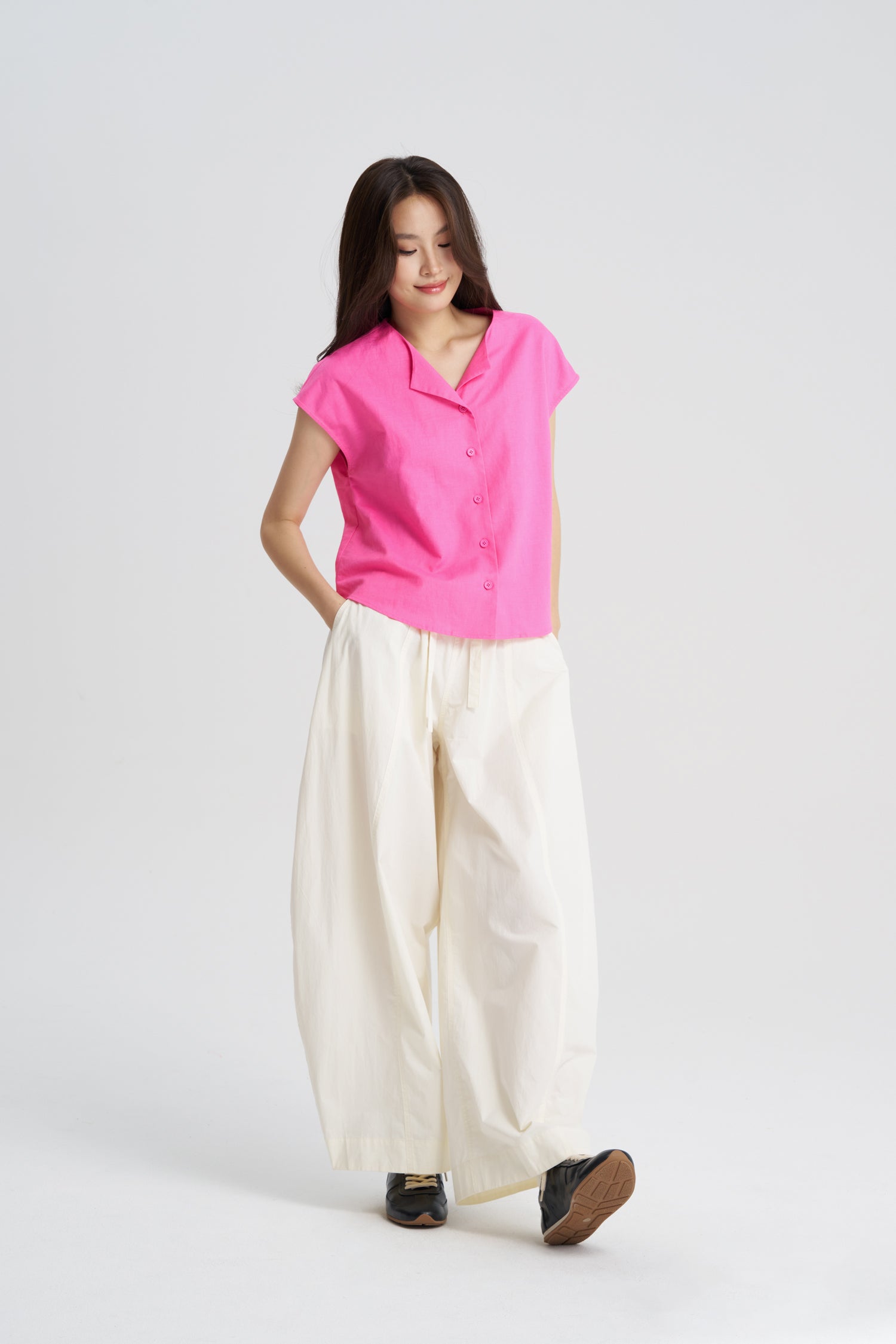 Sleeveless Button Blouse - Pink