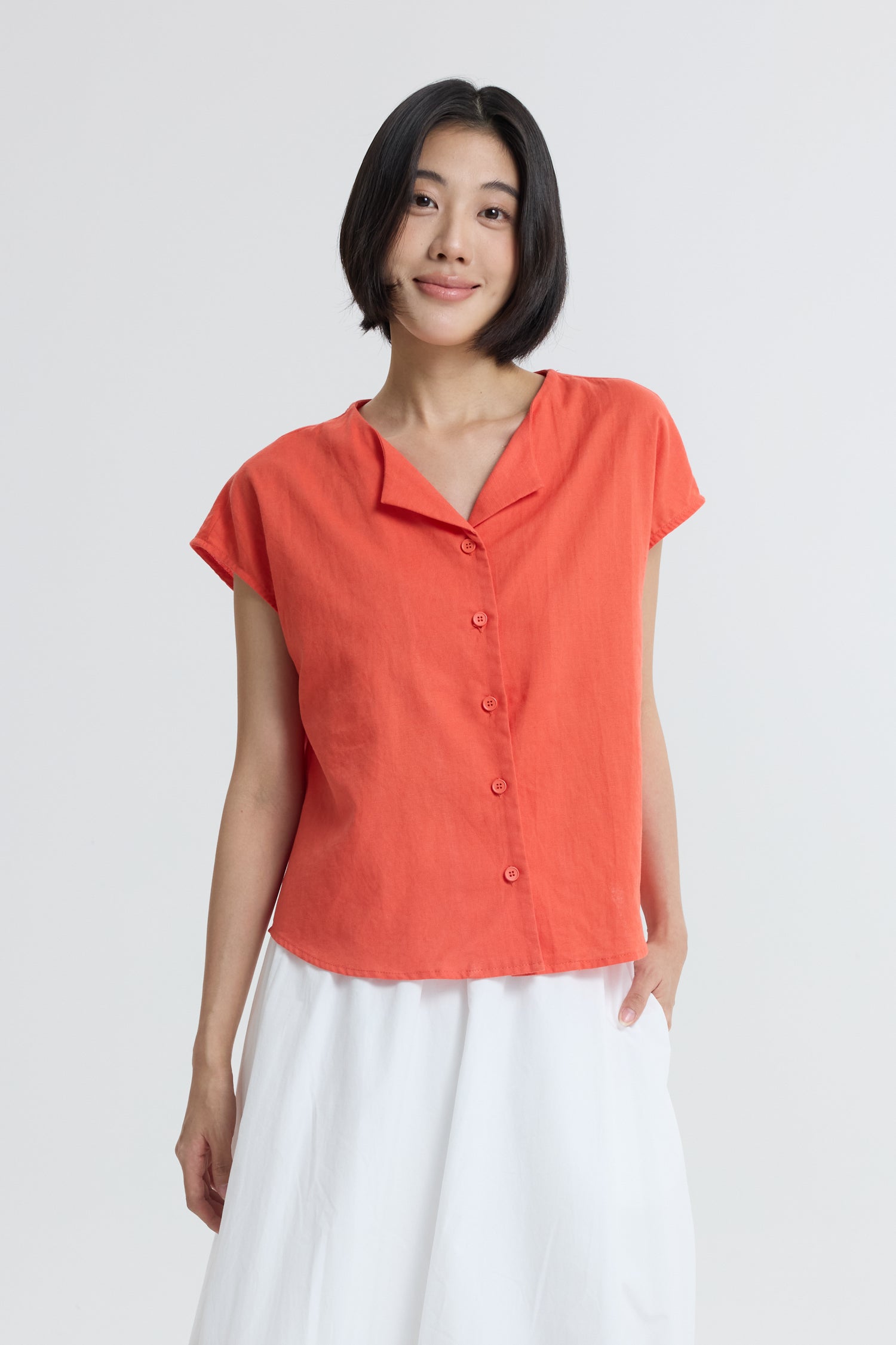Sleeveless Button Blouse - Vermillion