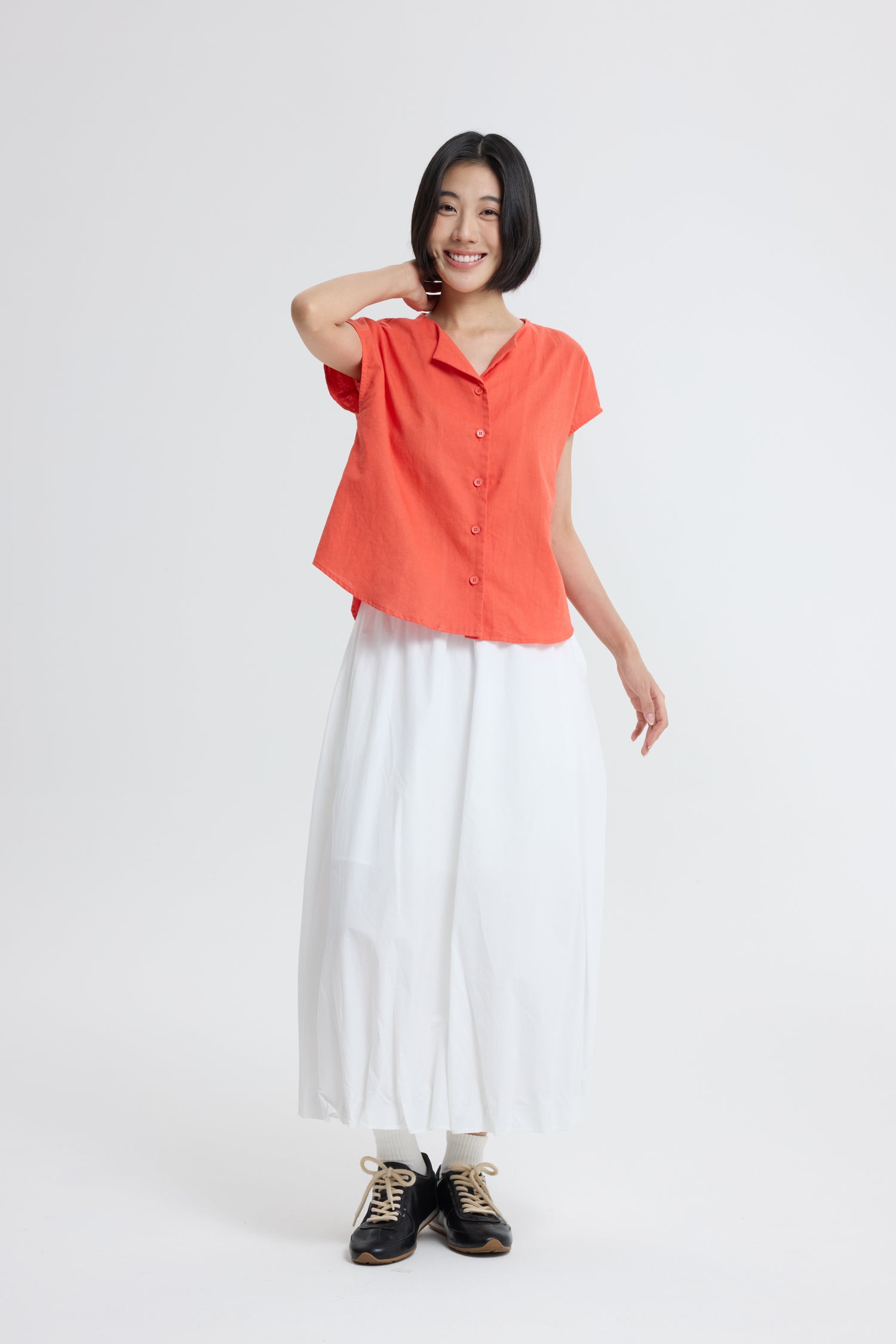 Sleeveless Button Blouse - Vermillion