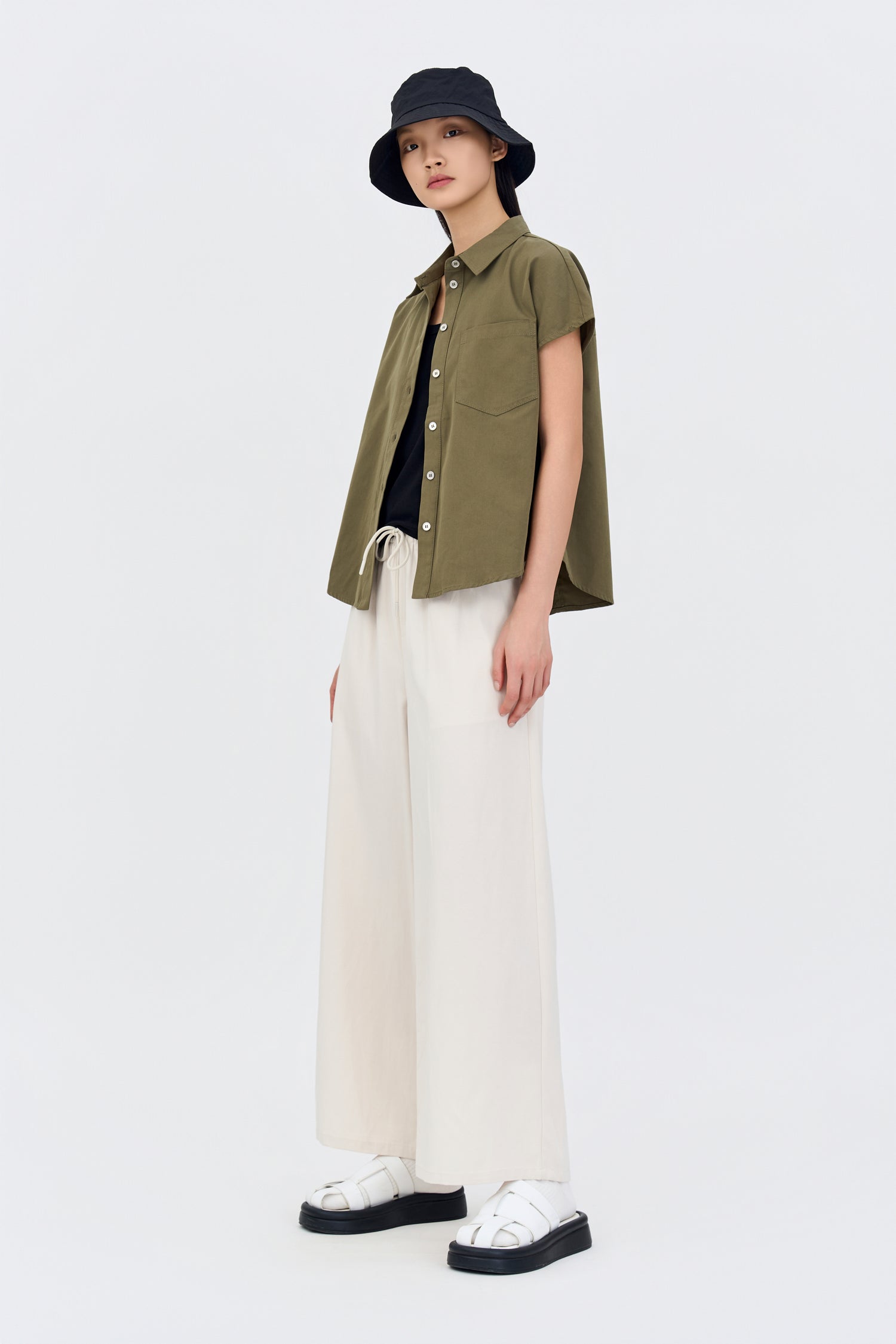 Cap Sleeve Blouse - Khaki Green