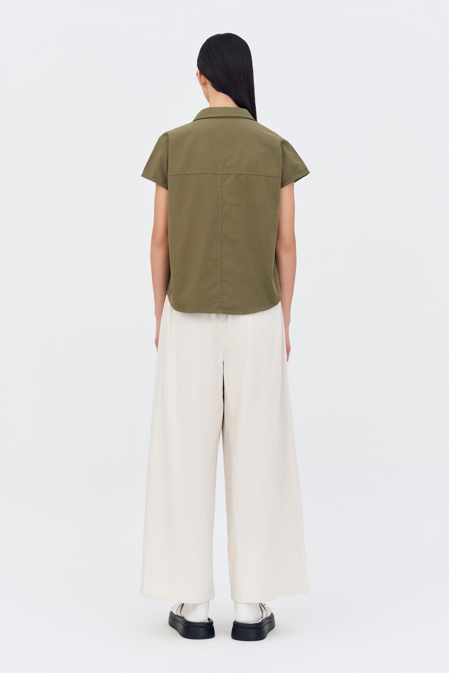 Cap Sleeve Blouse - Khaki Green
