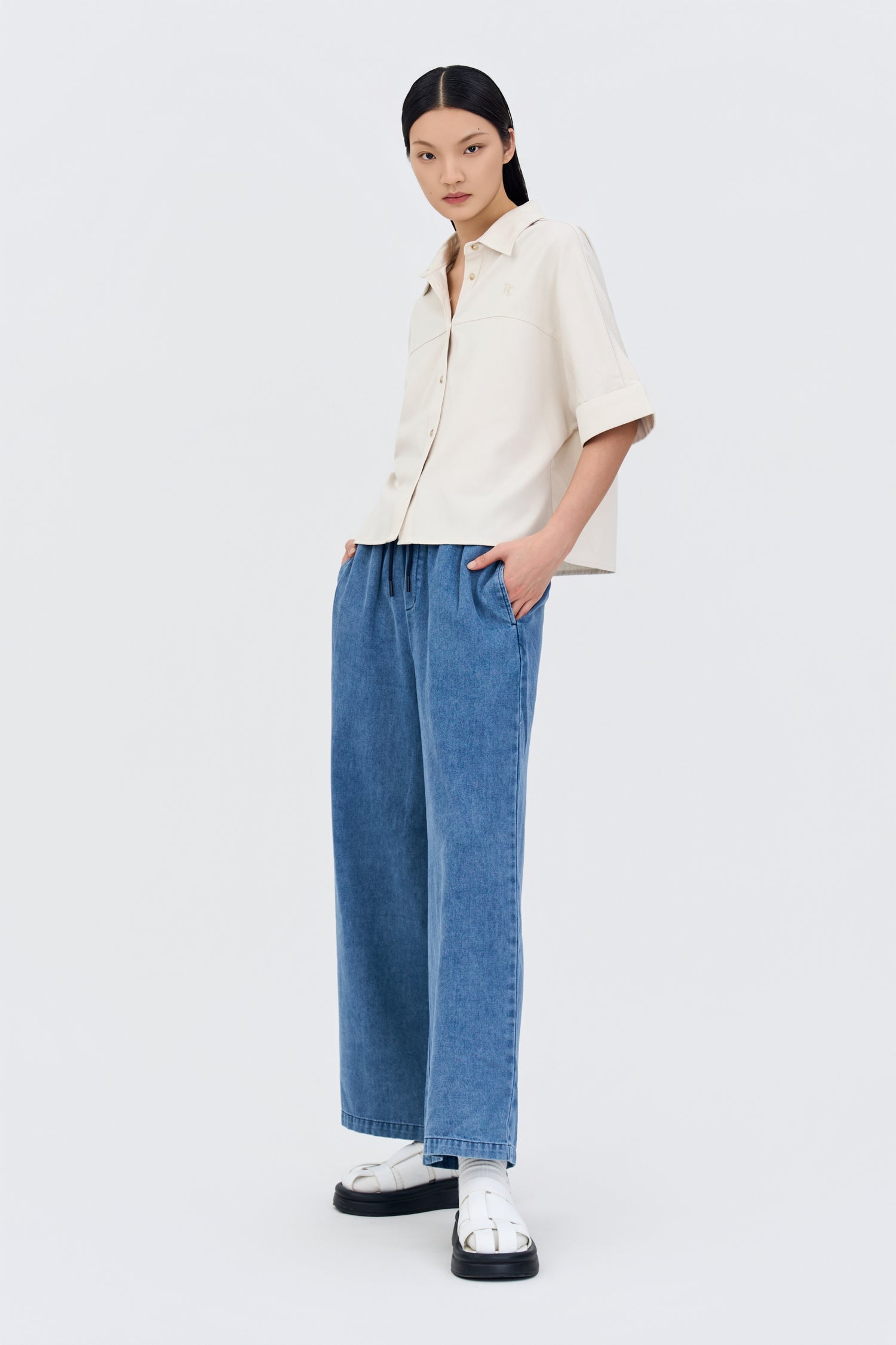 Cropped Collar Top - Ecru