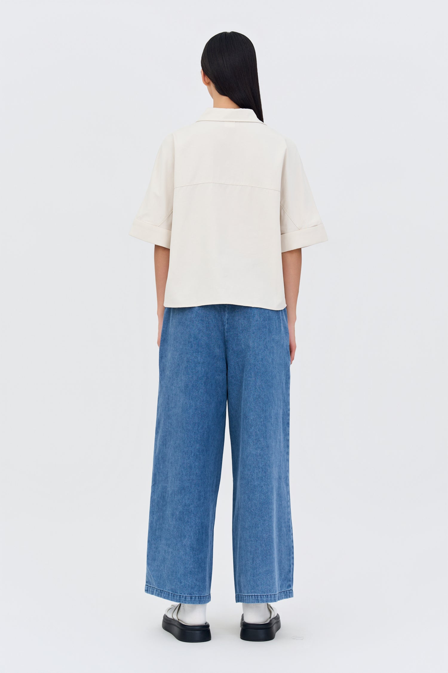Cropped Collar Top - Ecru