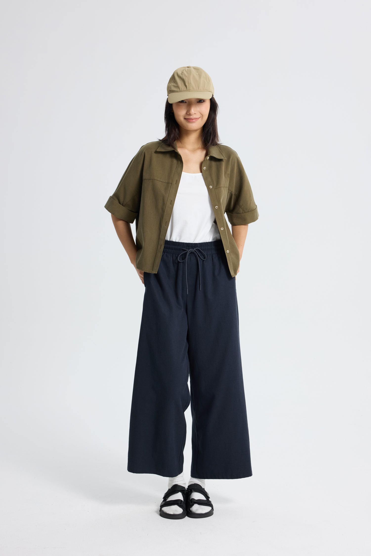 Cropped Collar Top - Olive