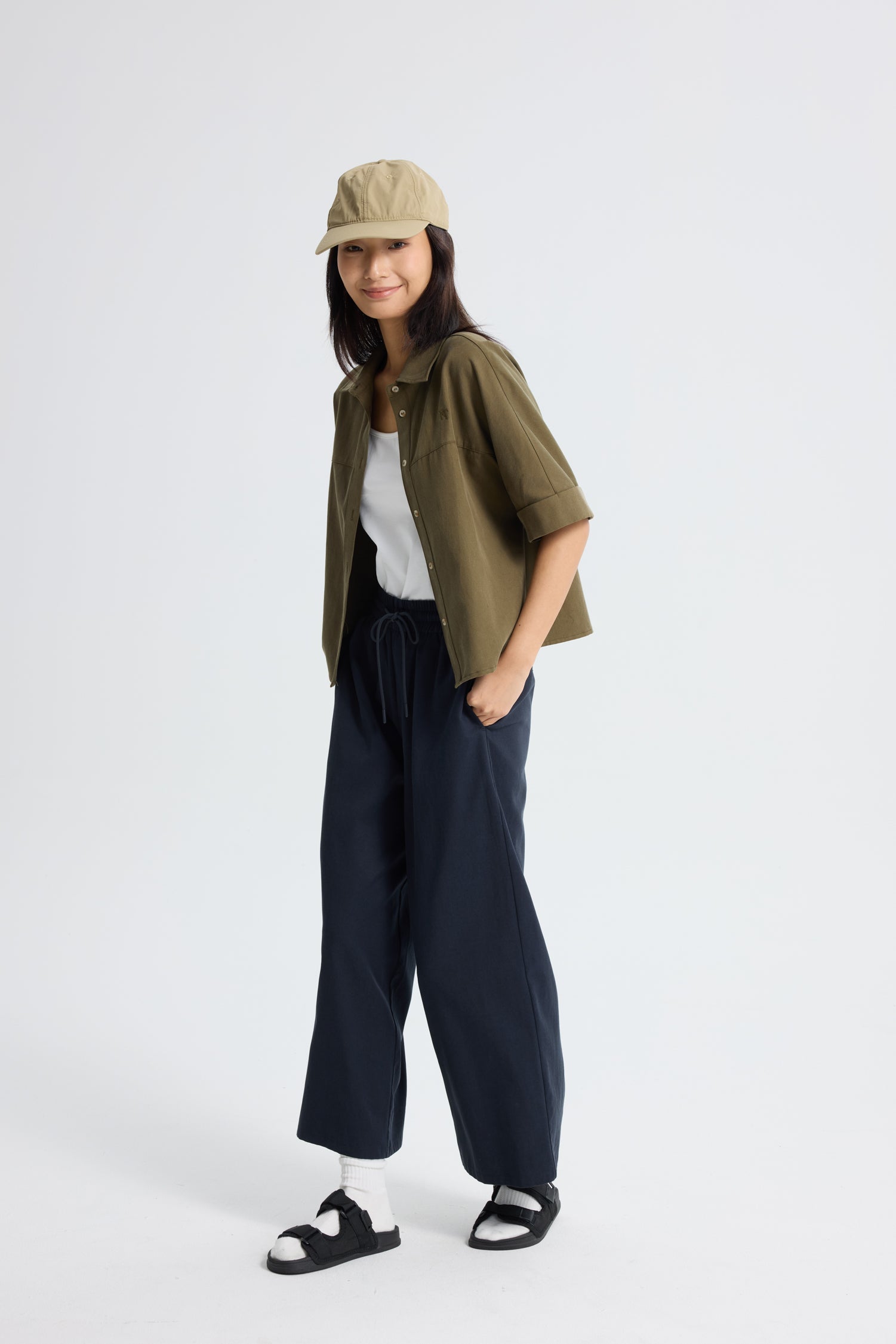Cropped Collar Top - Olive