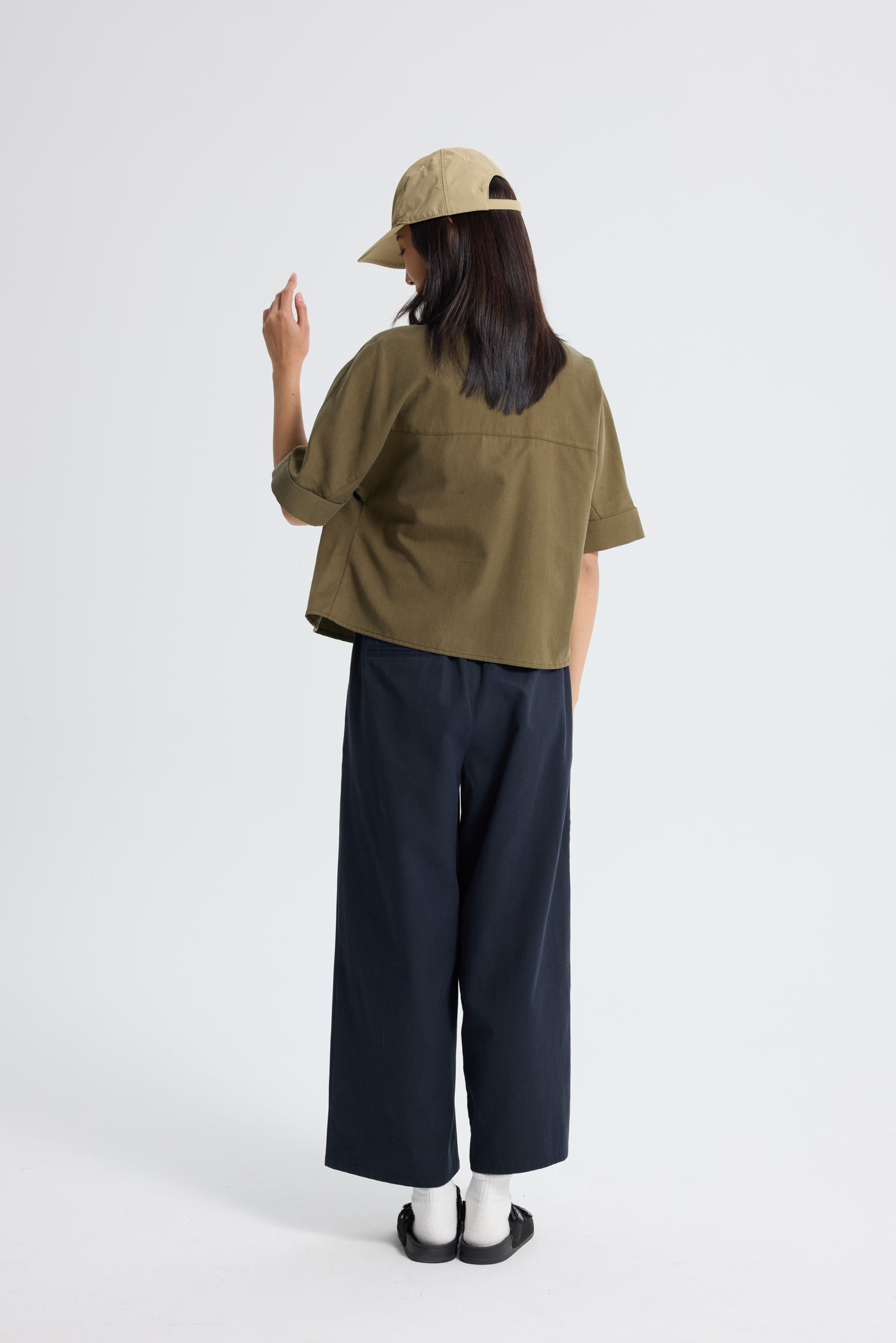 Cropped Collar Top - Olive