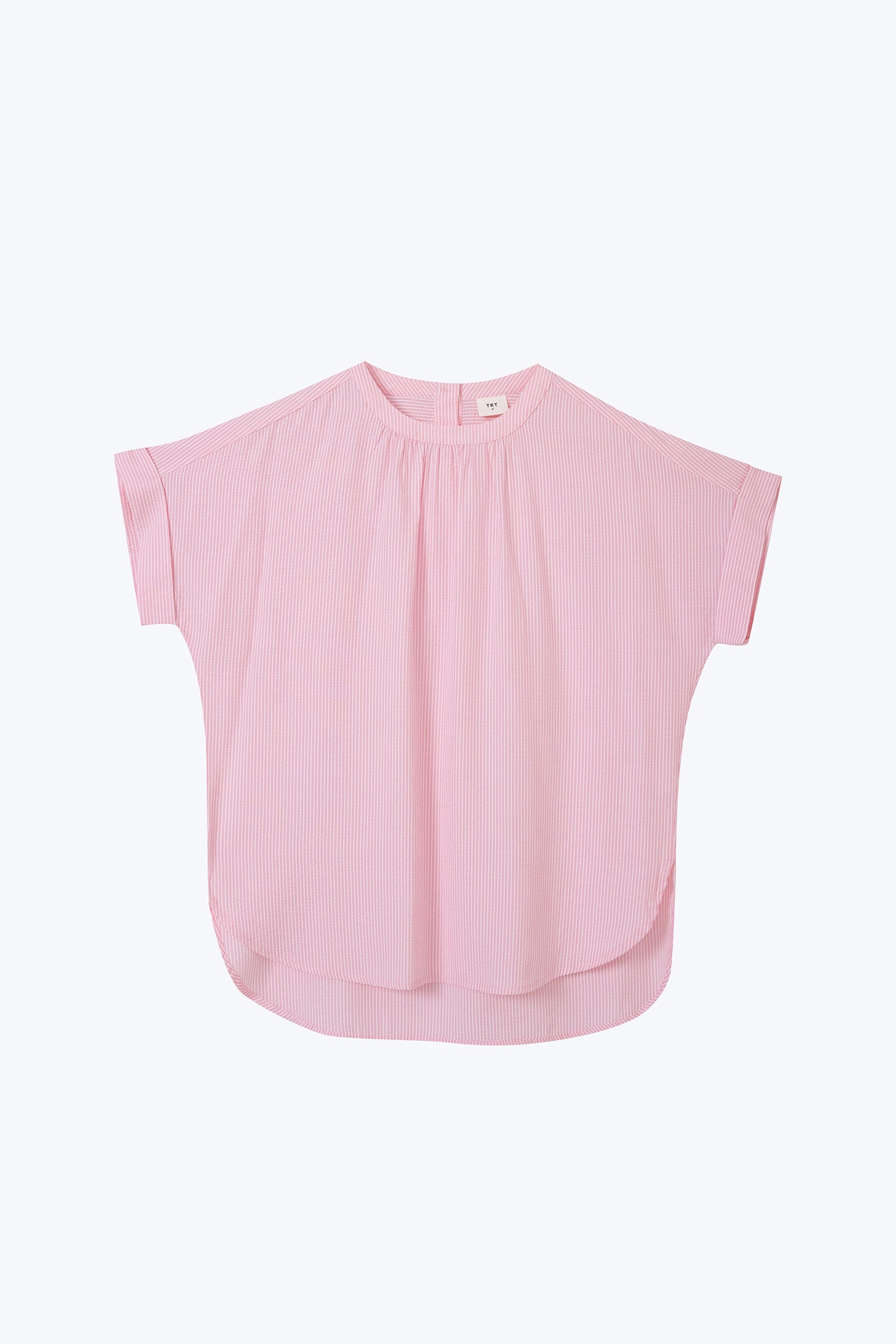 Gathered Neck Blouse - Blush Stripes