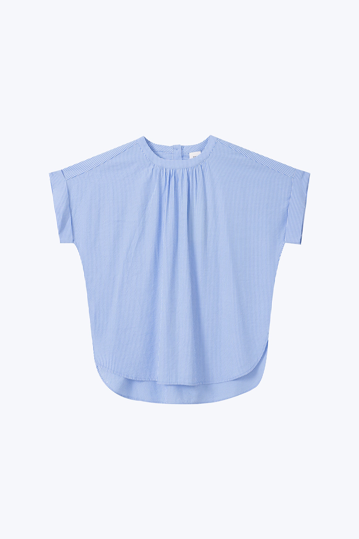 Gathered Neck Blouse - Stripes Blue