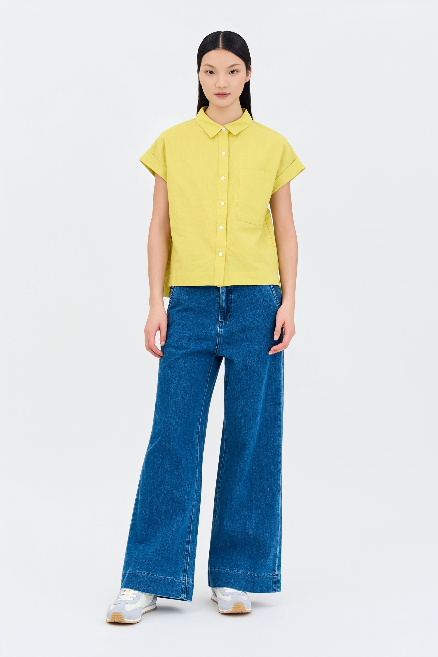 Roll Up Cuff Blouse - Lime